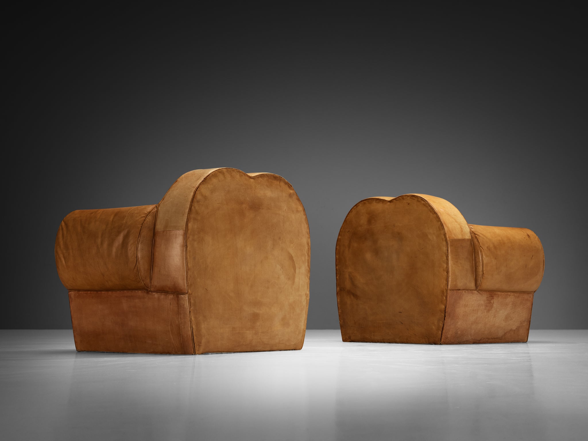 French Art Deco Pair of Lounge Chairs in Cognac Leather Seating Morentz