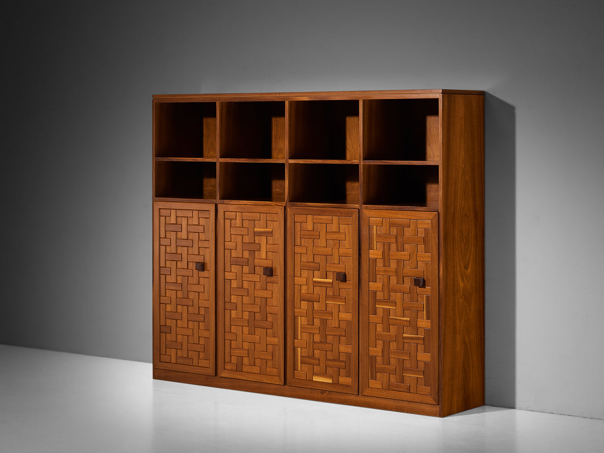 Italian Architectural Grid-Structured Higboard or Bookcase in Walnut Case pieces and storage cabinets Morentz