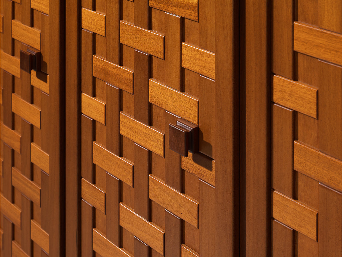 Italian Architectural Grid-Structured Higboard or Bookcase in Walnut Case pieces and storage cabinets Morentz