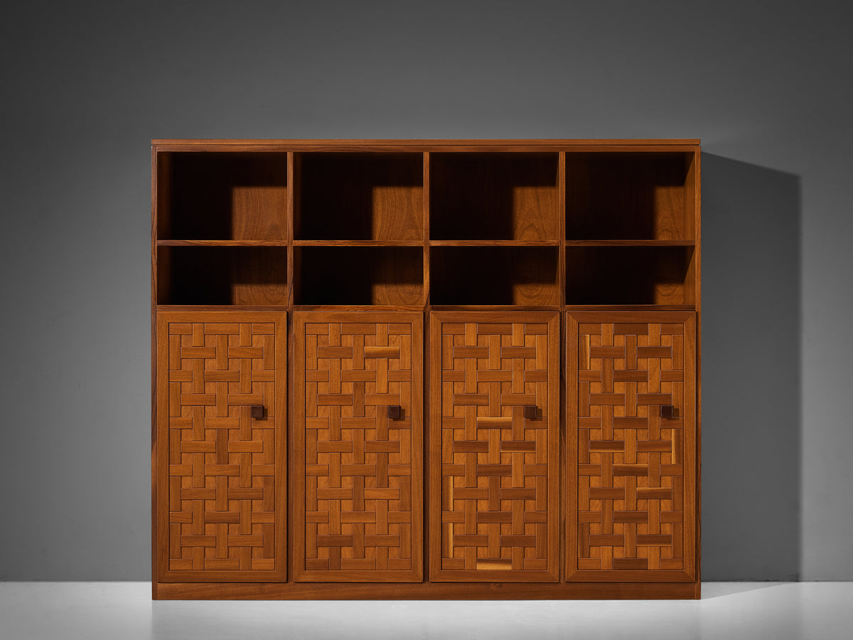 Italian Architectural Grid-Structured Higboard or Bookcase in Walnut Case pieces and storage cabinets Morentz