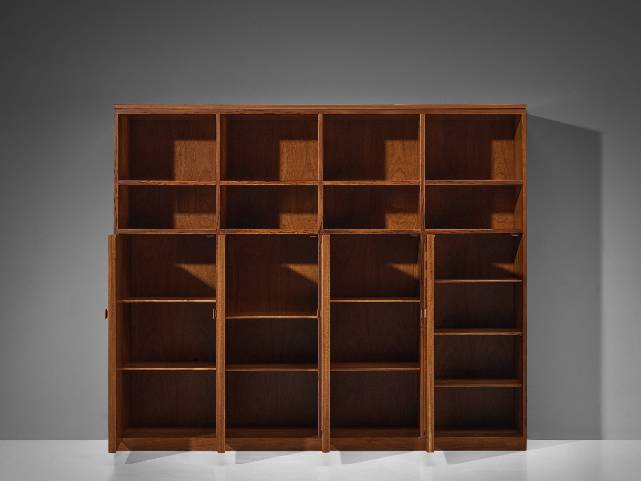 Italian Architectural Grid-Structured Higboard or Bookcase in Walnut Case pieces and storage cabinets Morentz