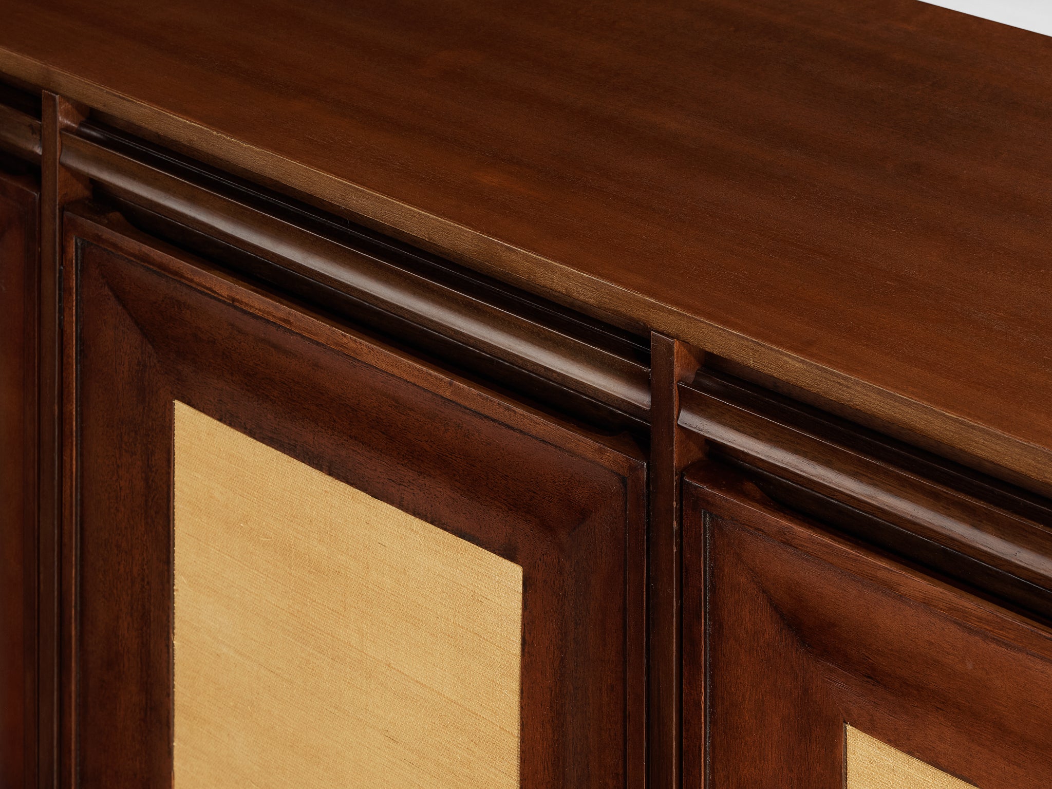 Angelo Mangiarotti for Sorgente dei Mobili Sideboard in Mahogany Grasscloth Case pieces and storage cabinets Morentz