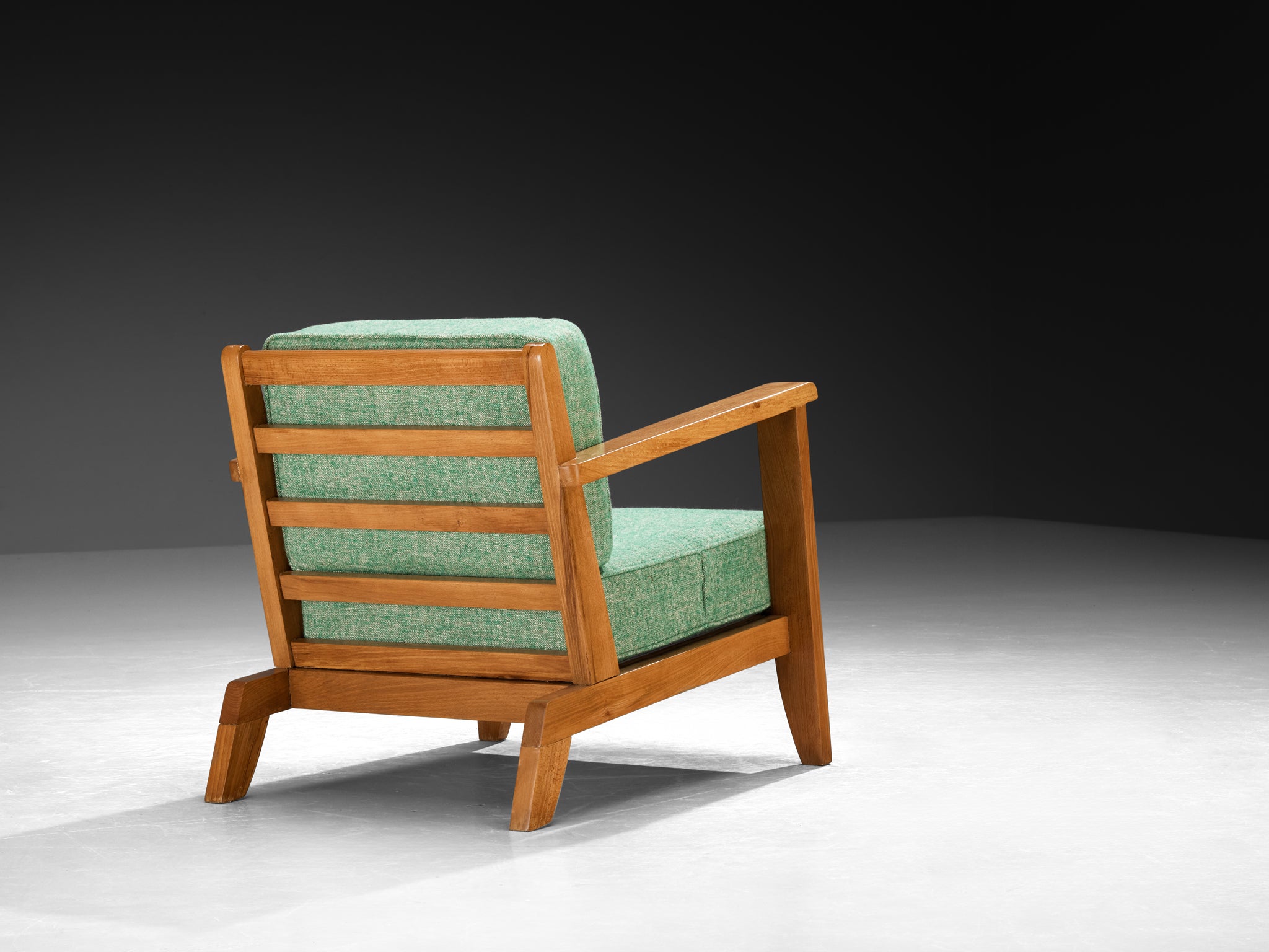 René Gabriel Lounge Chair in Green Linen Pierre Frey Fabric and Wood Seating Morentz