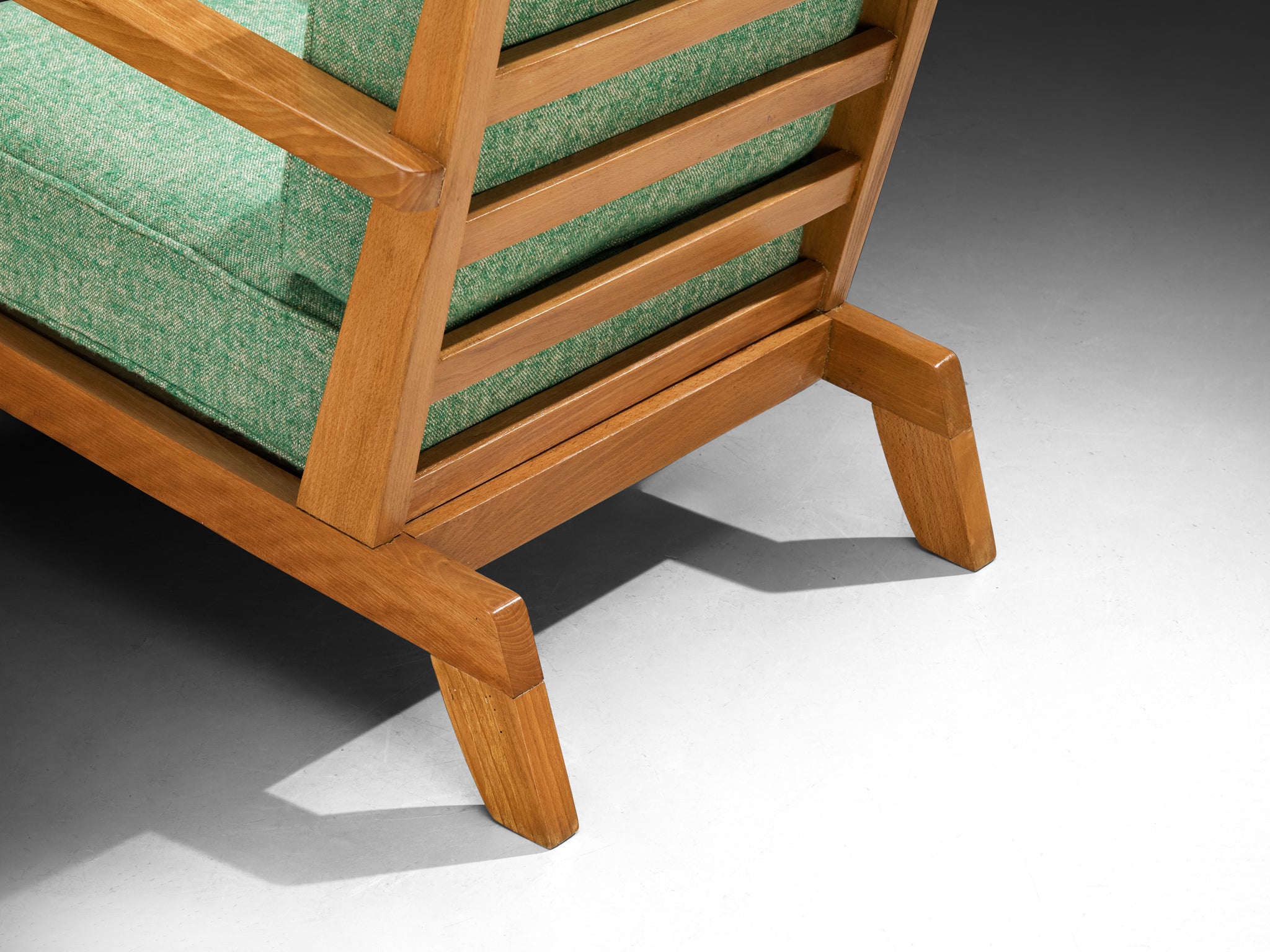 René Gabriel Lounge Chair in Green Linen Pierre Frey Fabric and Wood Seating Morentz