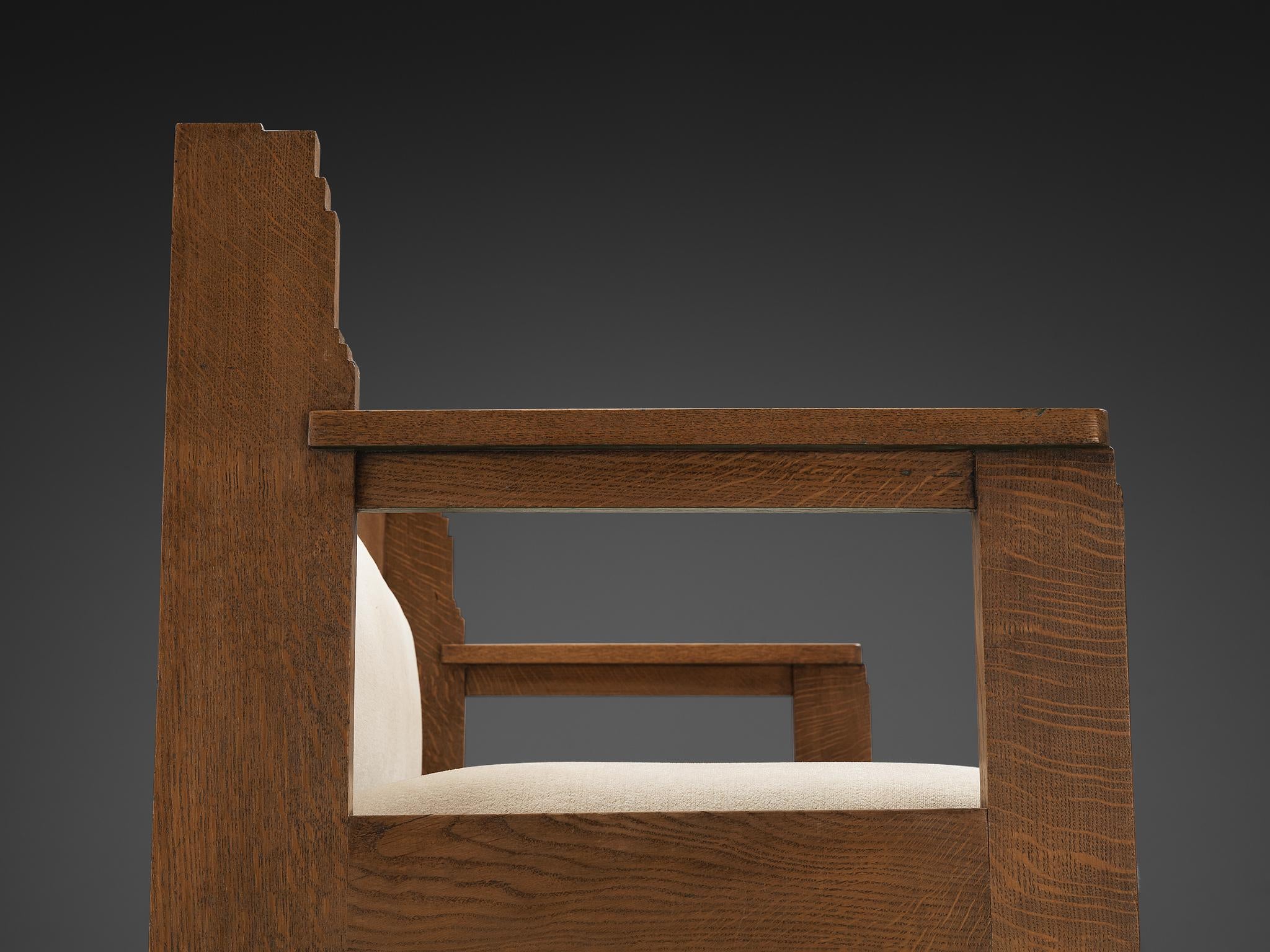 Haagse School Two Seat Bench in Oak and Beige Fabric seating Morentz