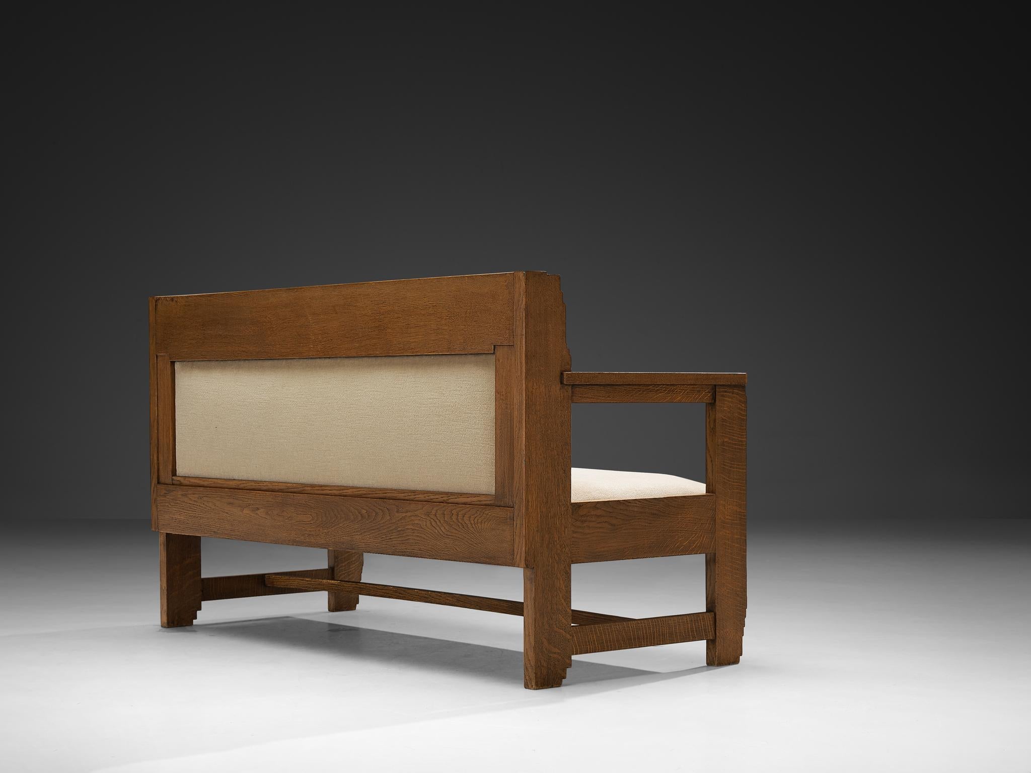 Haagse School Two Seat Bench in Oak and Beige Fabric seating Morentz