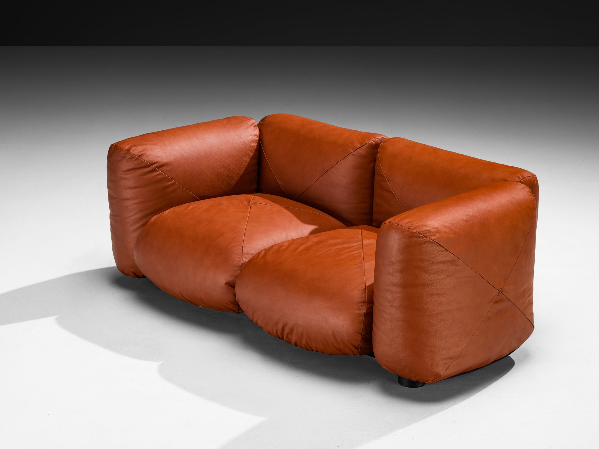Mario Marenco for Arflex Marius&Marius Sofa in Brownish Red Leather Seating Morentz