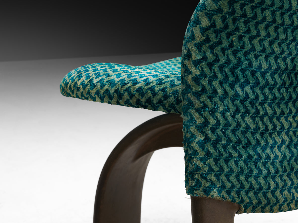 Giovanni Offredi for Saporiti Set of Four 'Sail' Dining Chairs in Turquoise Velvet Seating Morentz