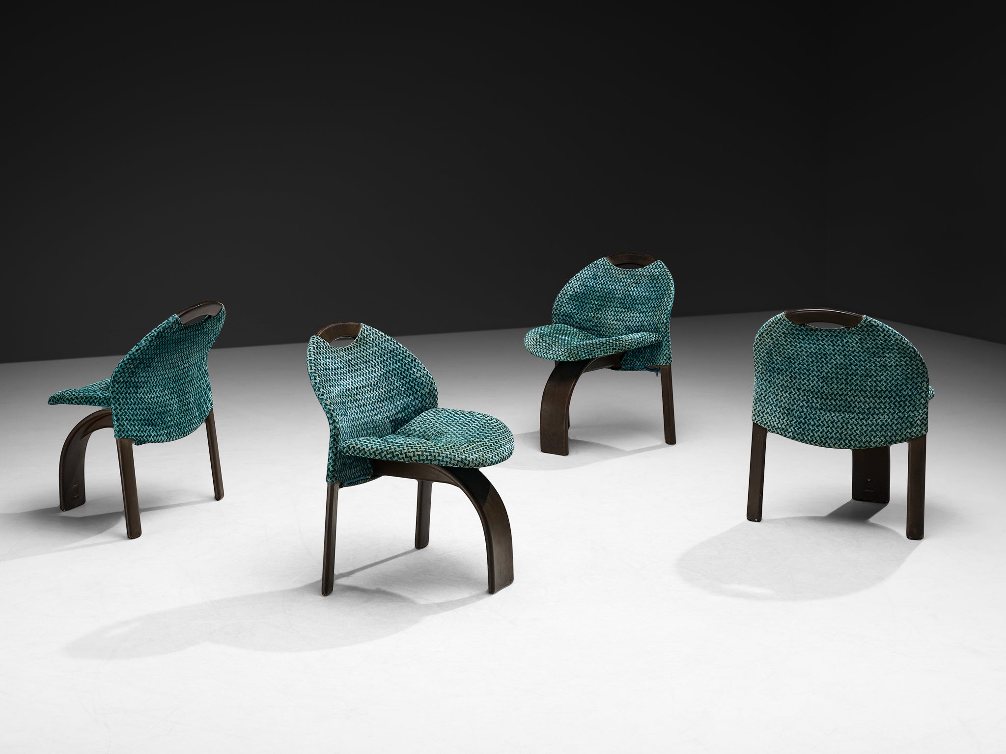 Giovanni Offredi for Saporiti Set of Four 'Sail' Dining Chairs in Turquoise Velvet
