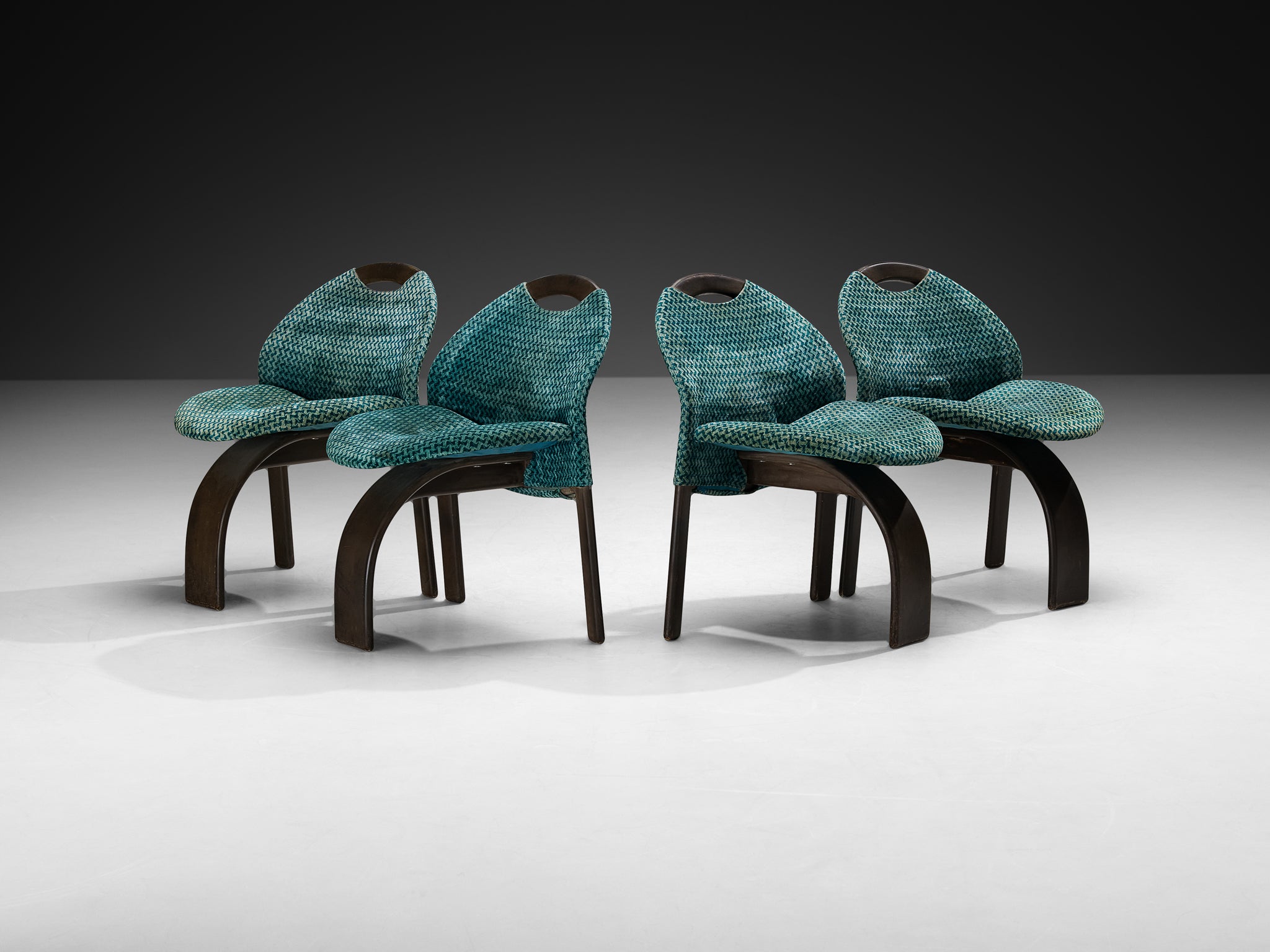 Giovanni Offredi for Saporiti Set of Four 'Sail' Dining Chairs in Turquoise Velvet