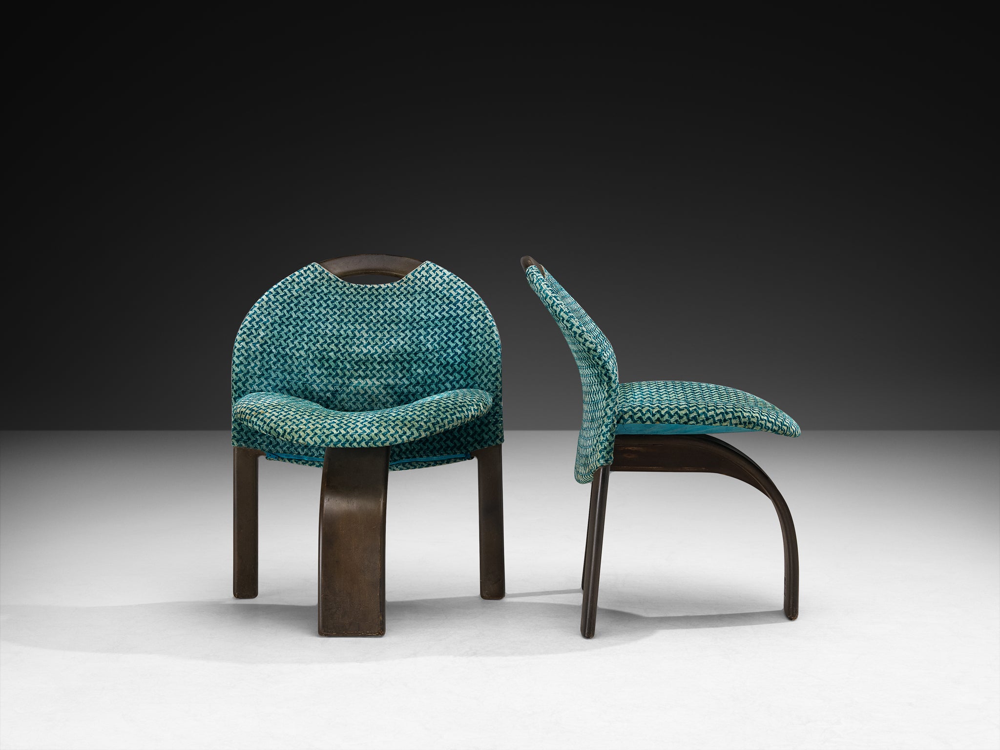 Giovanni Offredi for Saporiti Set of Four 'Sail' Dining Chairs in Turquoise Velvet