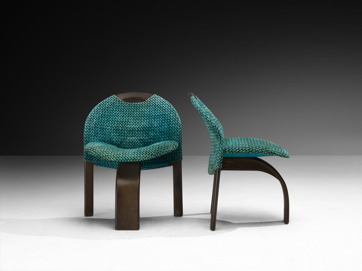 Giovanni Offredi for Saporiti Set of Four 'Sail' Dining Chairs in Turquoise Velvet Seating Morentz