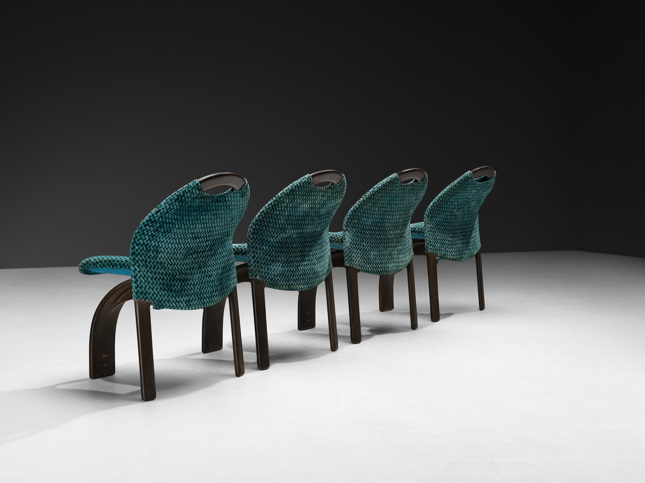 Giovanni Offredi for Saporiti Set of Four 'Sail' Dining Chairs in Turquoise Velvet