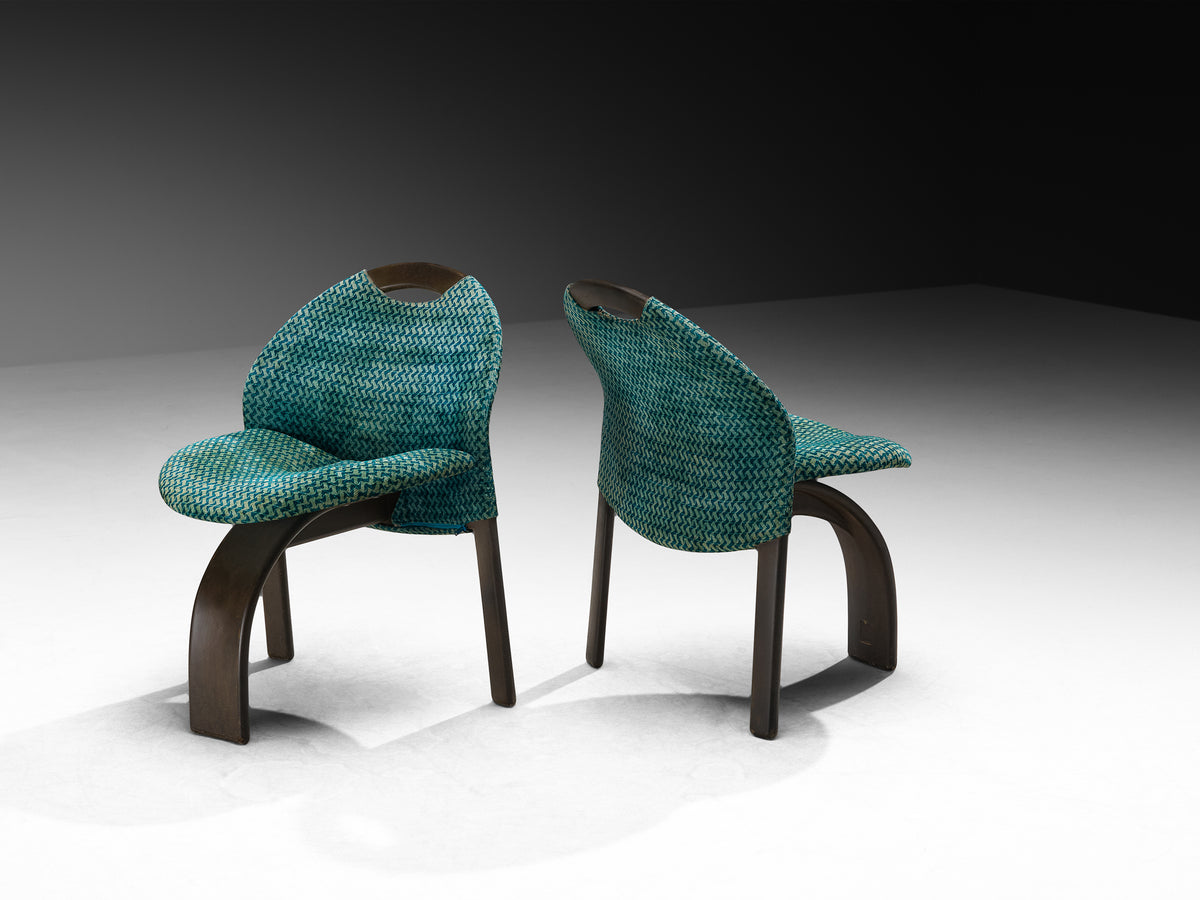 Giovanni Offredi for Saporiti Set of Four 'Sail' Dining Chairs in Turquoise Velvet Seating Morentz