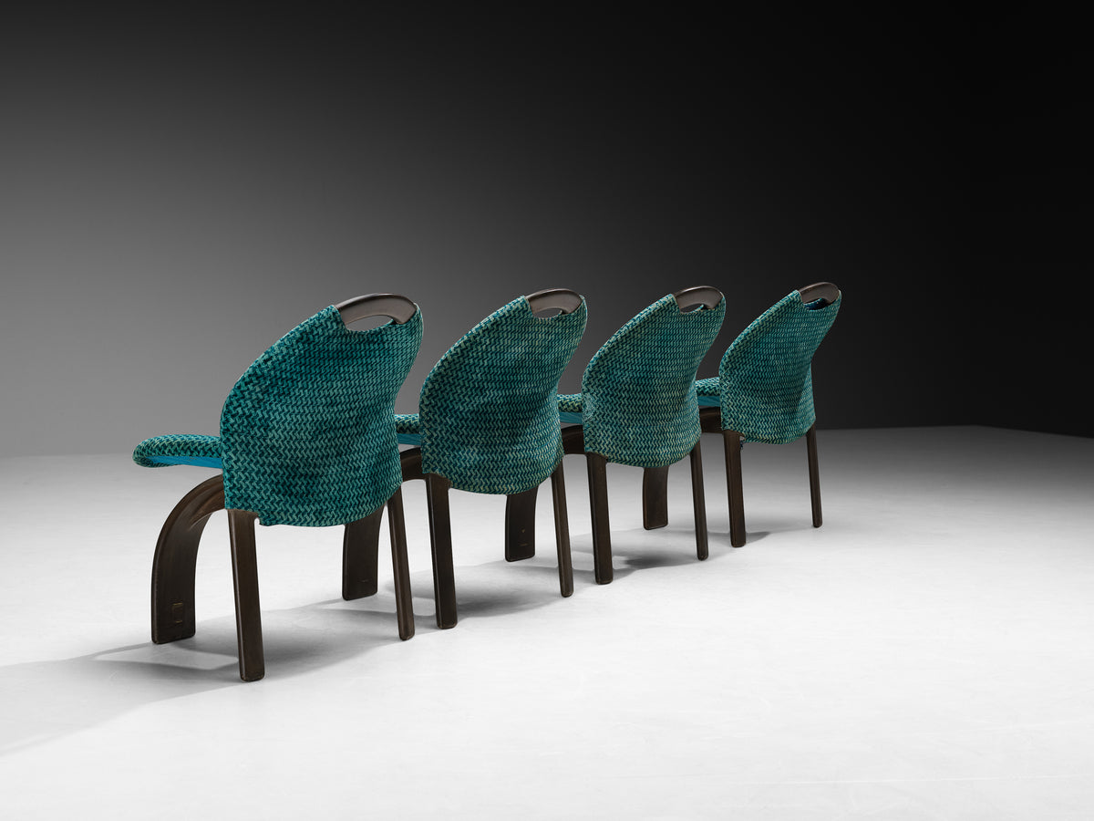Giovanni Offredi for Saporiti Set of Four 'Sail' Dining Chairs in Turquoise Velvet Seating Morentz