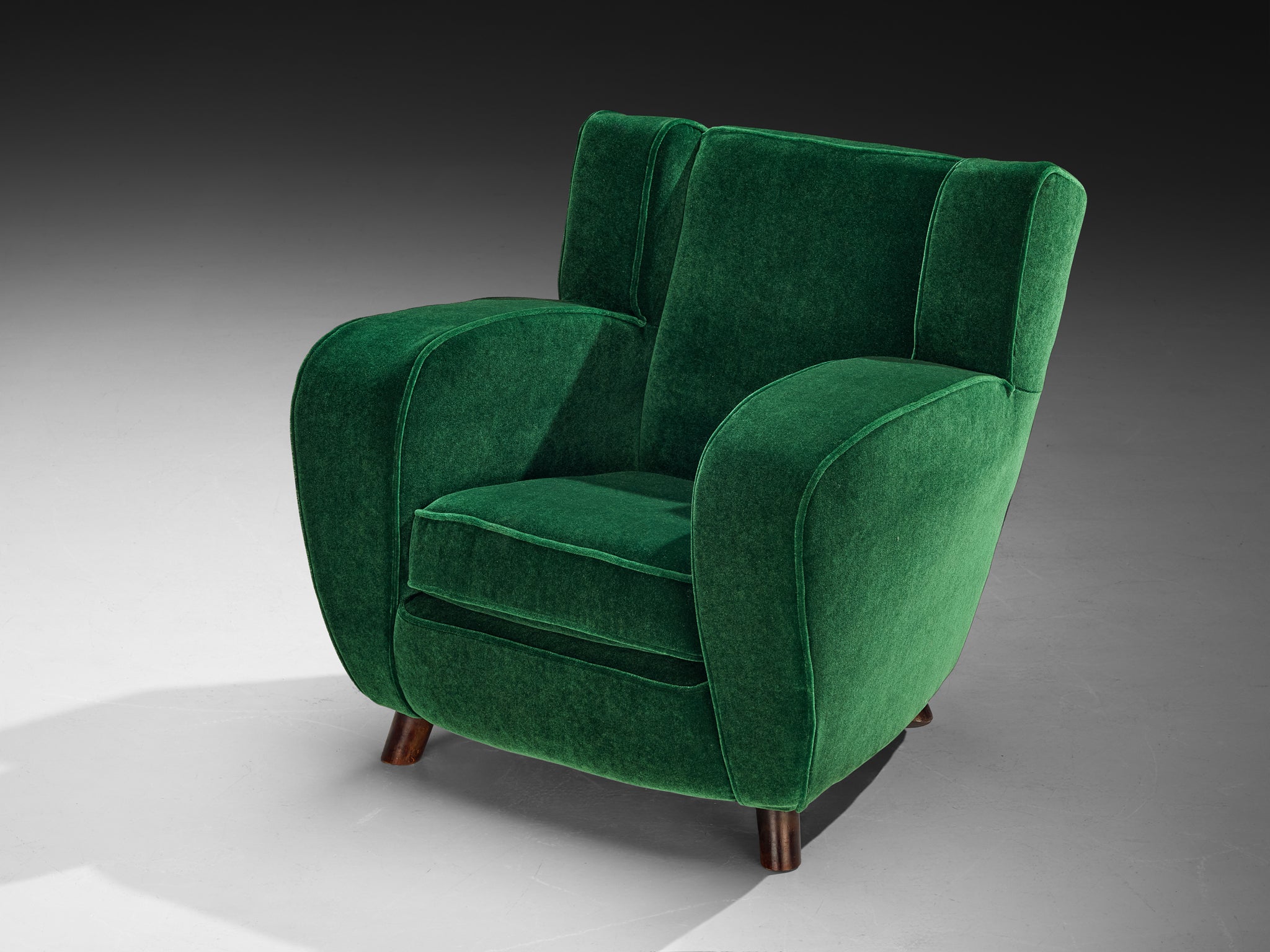 Pair of Mid-Century Modern Lounge Chairs in Forest Green Mohair by Pierre Frey Seating Morentz