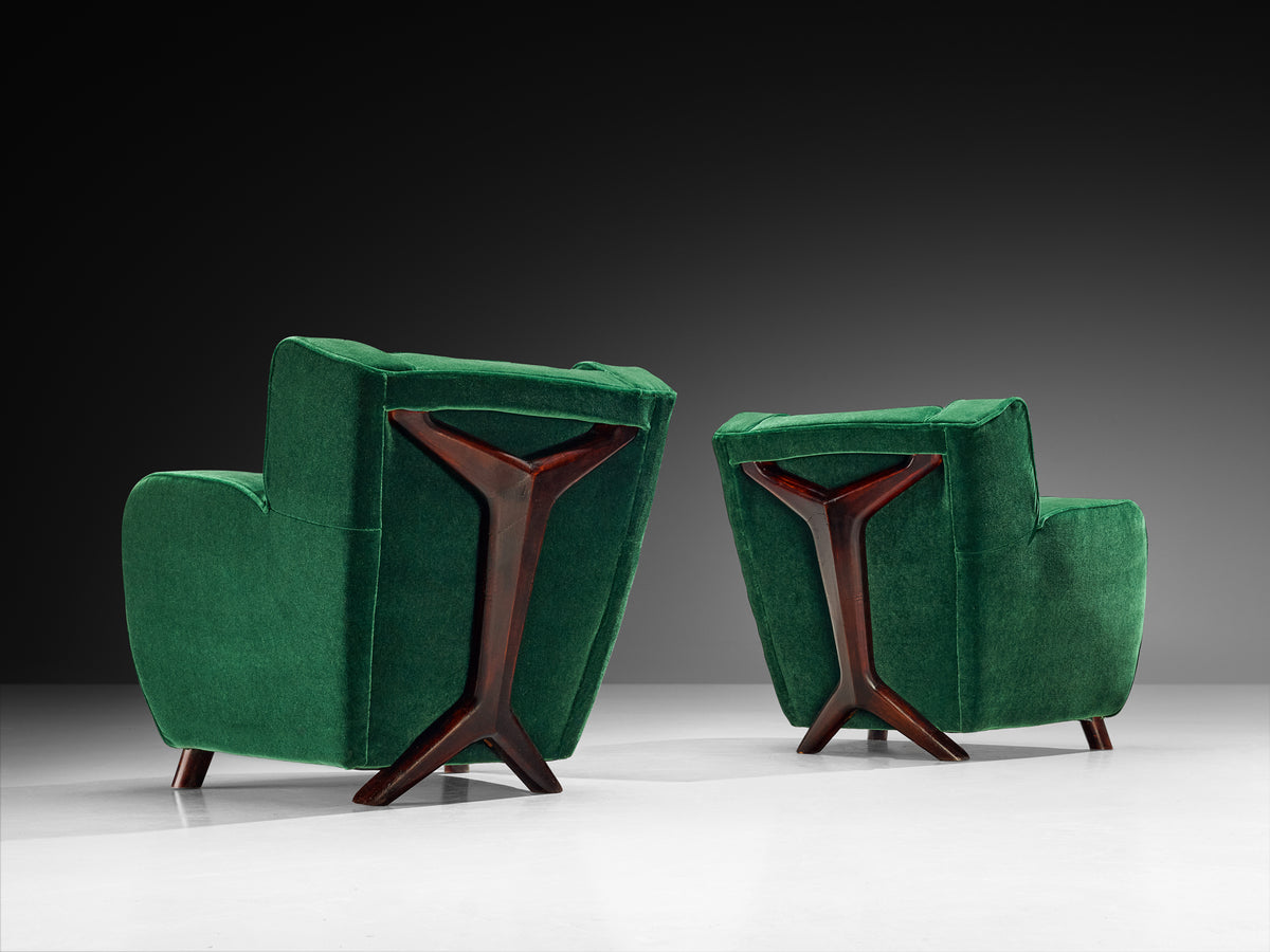 Pair of Mid-Century Modern Lounge Chairs in Forest Green Mohair by Pierre Frey Seating Morentz