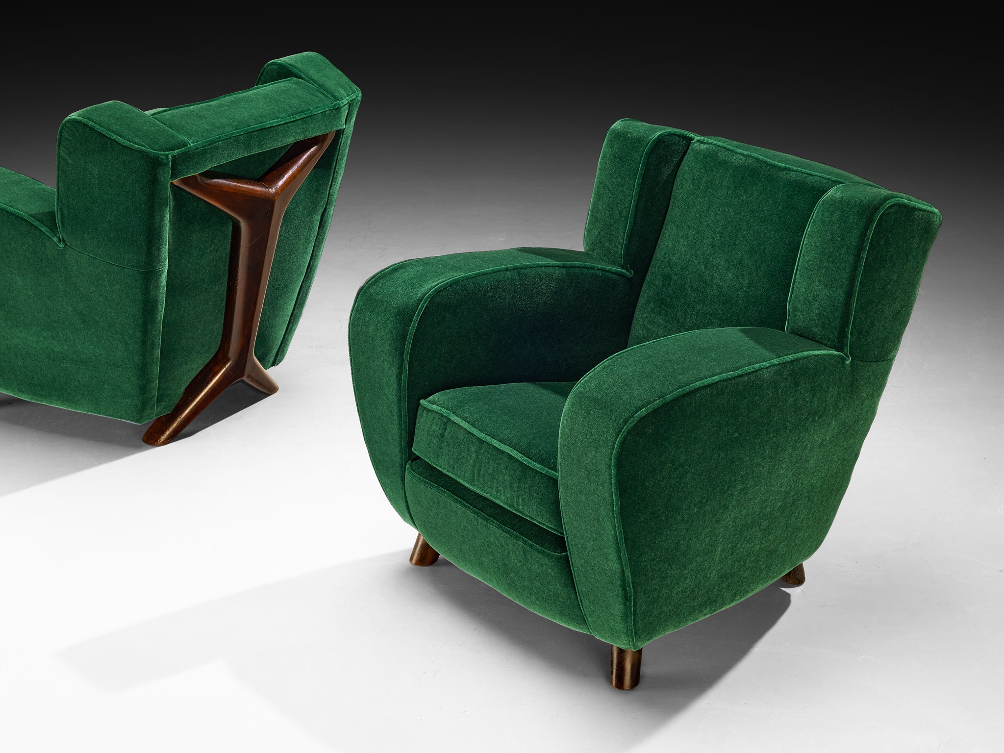 Pair of Mid-Century Modern Lounge Chairs in Forest Green Mohair by Pierre Frey Seating Morentz