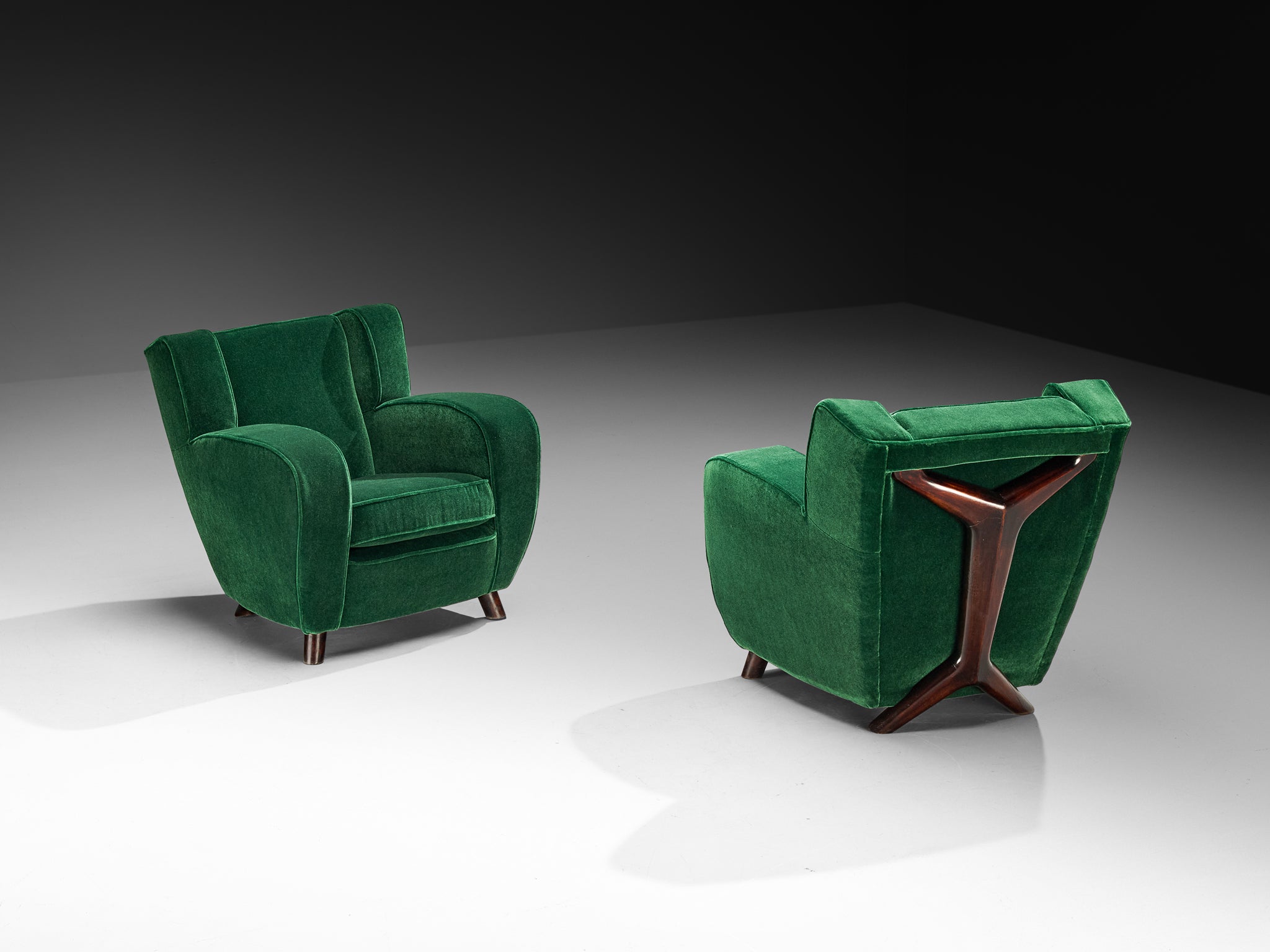 Pair of Mid-Century Modern Lounge Chairs in Forest Green Mohair by Pierre Frey Seating Morentz