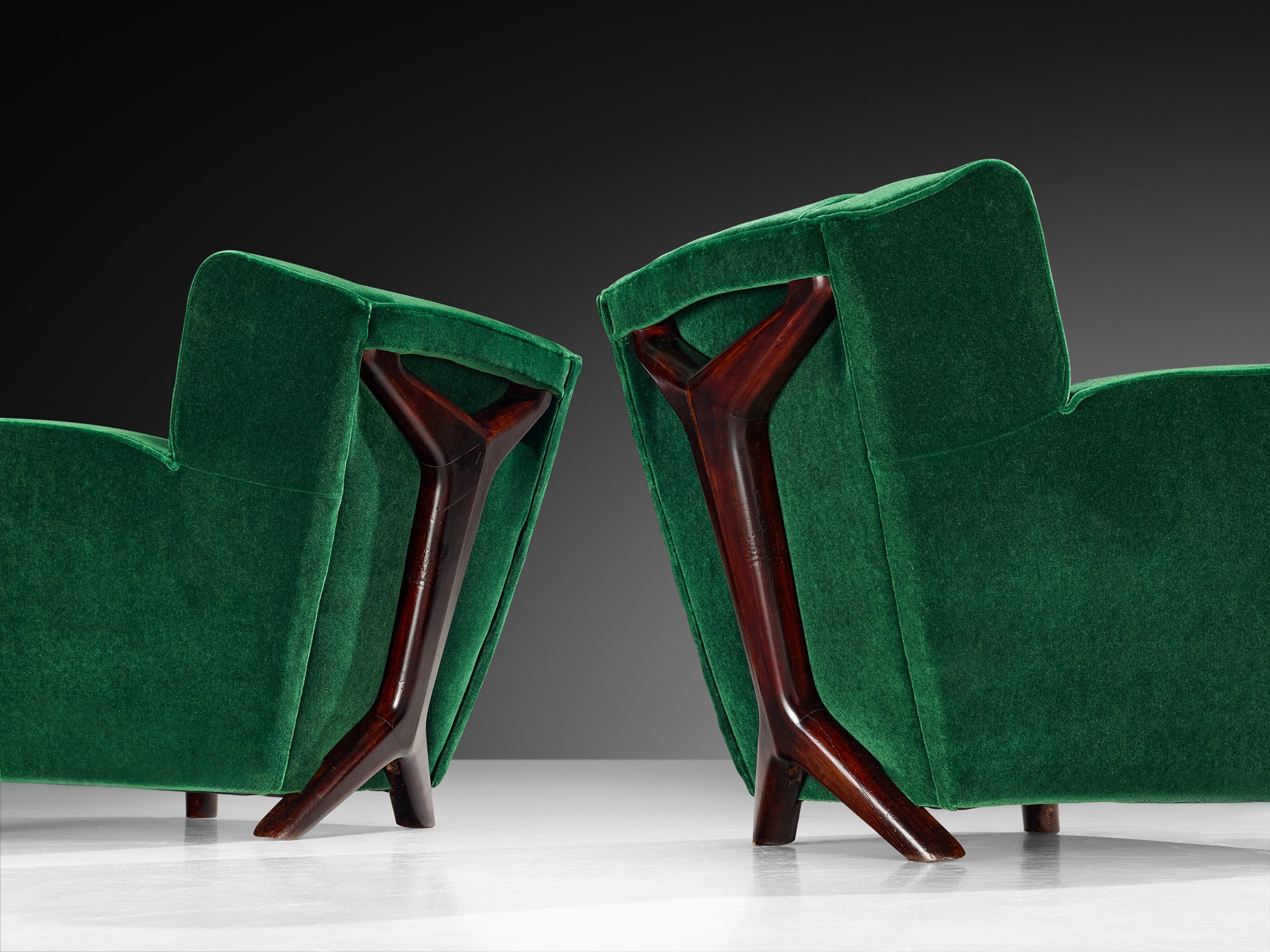 Pair of Mid-Century Modern Lounge Chairs in Forest Green Mohair by Pierre Frey Seating Morentz