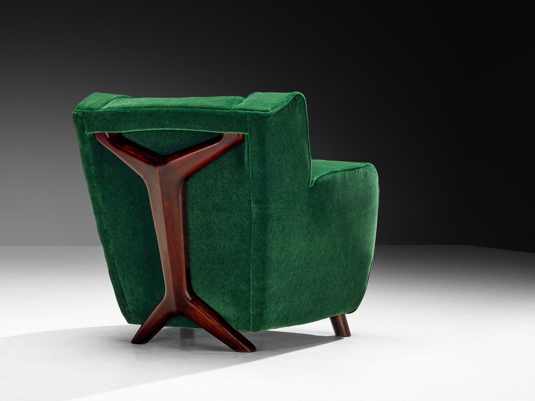 Pair of Mid-Century Modern Lounge Chairs in Forest Green Mohair by Pierre Frey Seating Morentz