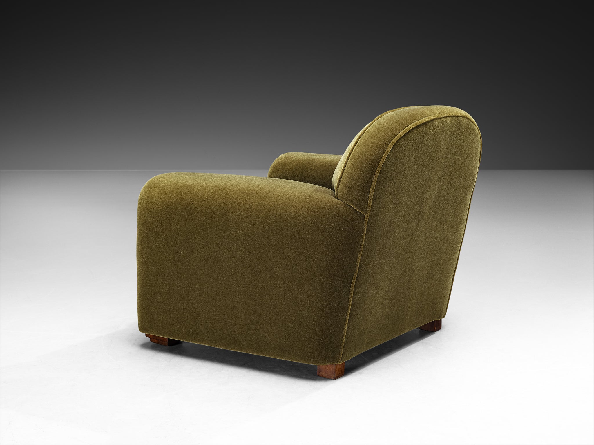 Jean Pascaud Rare Pair of Lounge Chairs in Earthy Olive Mohair by Pierre Frey Seating Morentz