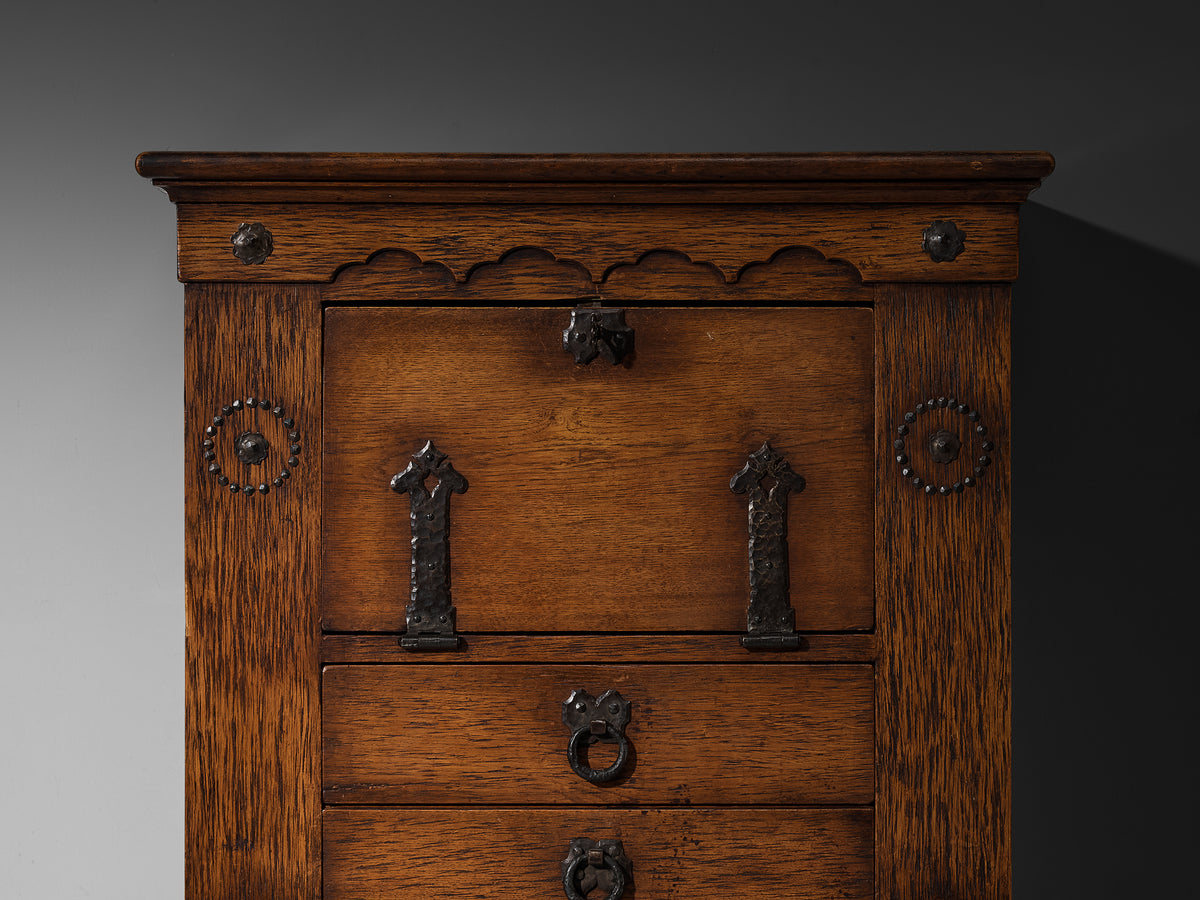 Ernesto Valabrega for Vittorio Valabrega Art Deco Cabinet in Oak and Iron Case pieces and storage cabinets Morentz