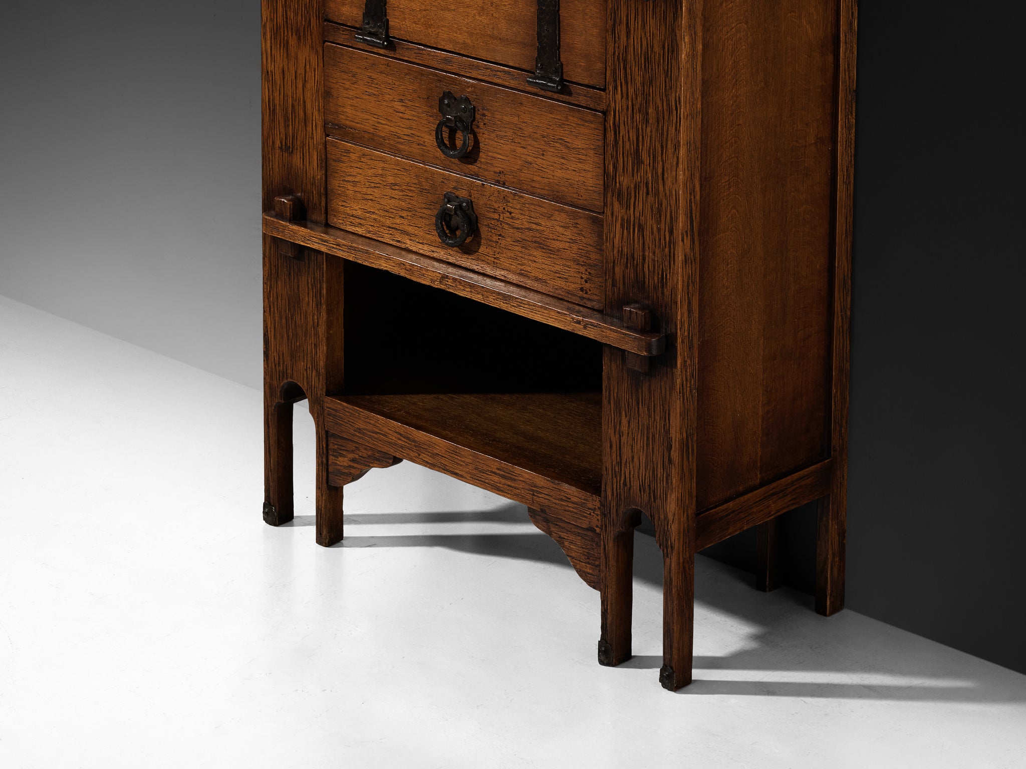 Ernesto Valabrega for Vittorio Valabrega Art Deco Cabinet in Oak and Iron Case pieces and storage cabinets Morentz