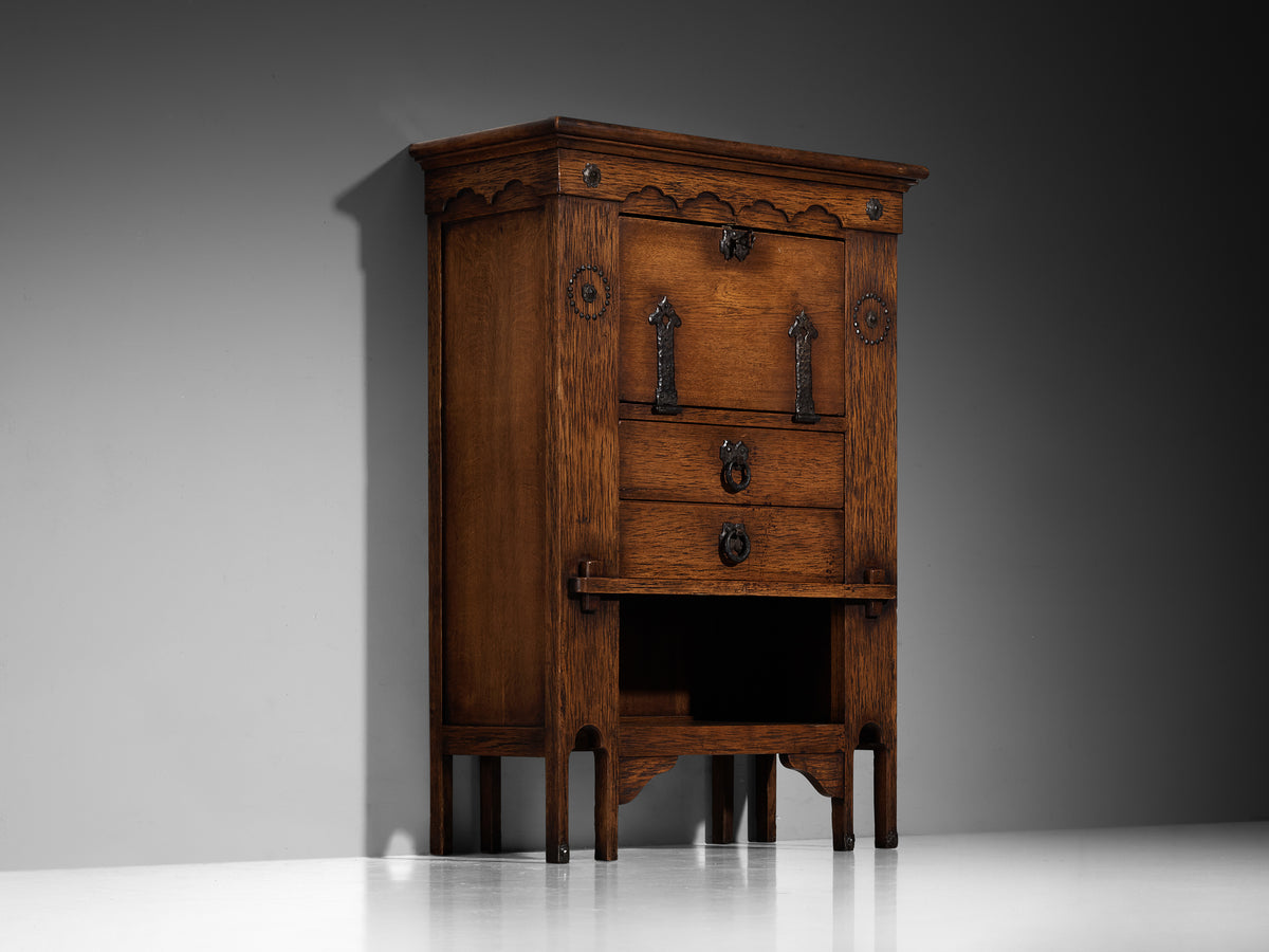 Ernesto Valabrega for Vittorio Valabrega Art Deco Cabinet in Oak and Iron Case pieces and storage cabinets Morentz