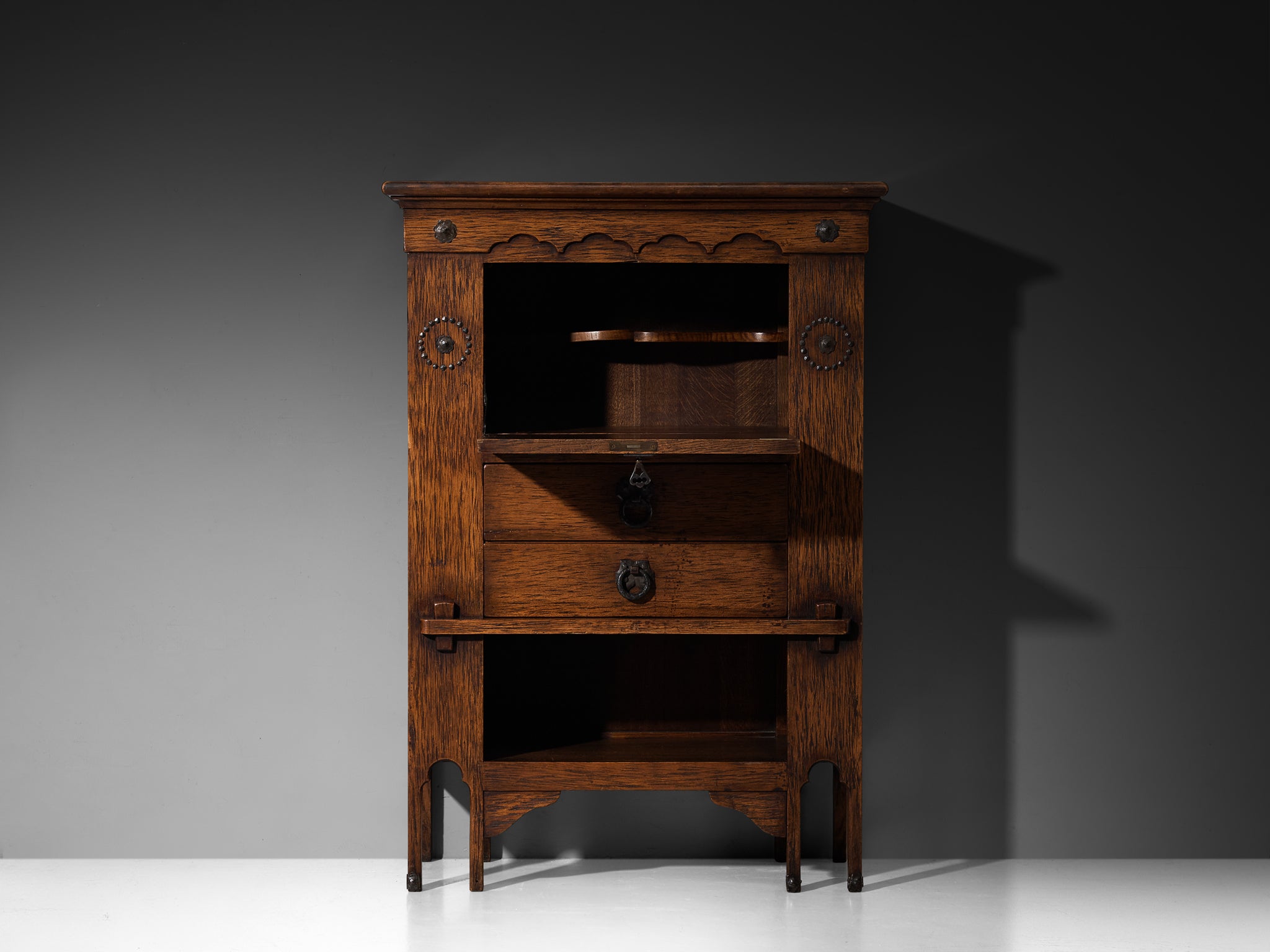 Ernesto Valabrega for Vittorio Valabrega Art Deco Cabinet in Oak and Iron Case pieces and storage cabinets Morentz