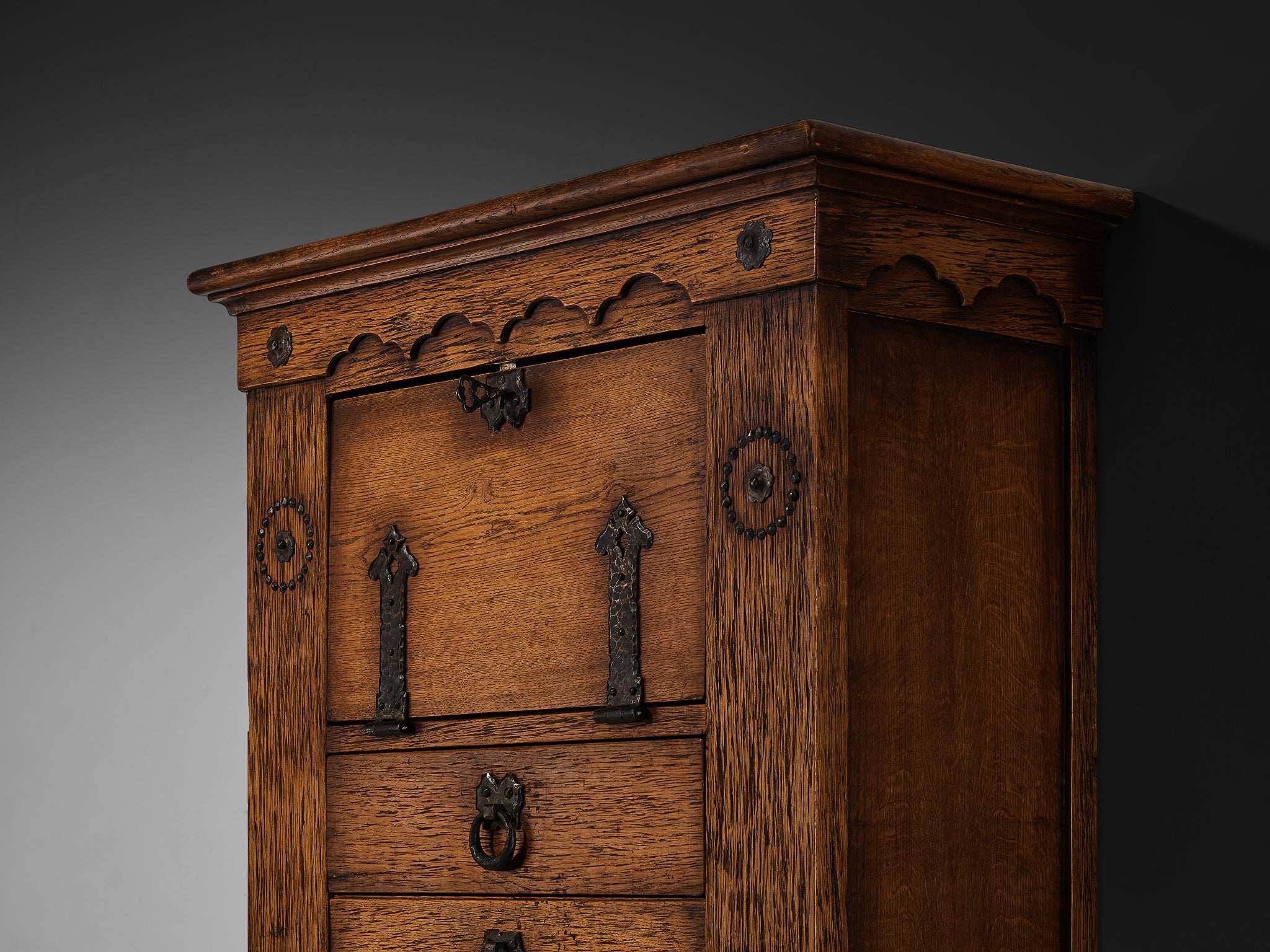 Ernesto Valabrega for Vittorio Valabrega Art Deco Cabinet in Oak and Iron Case pieces and storage cabinets Morentz