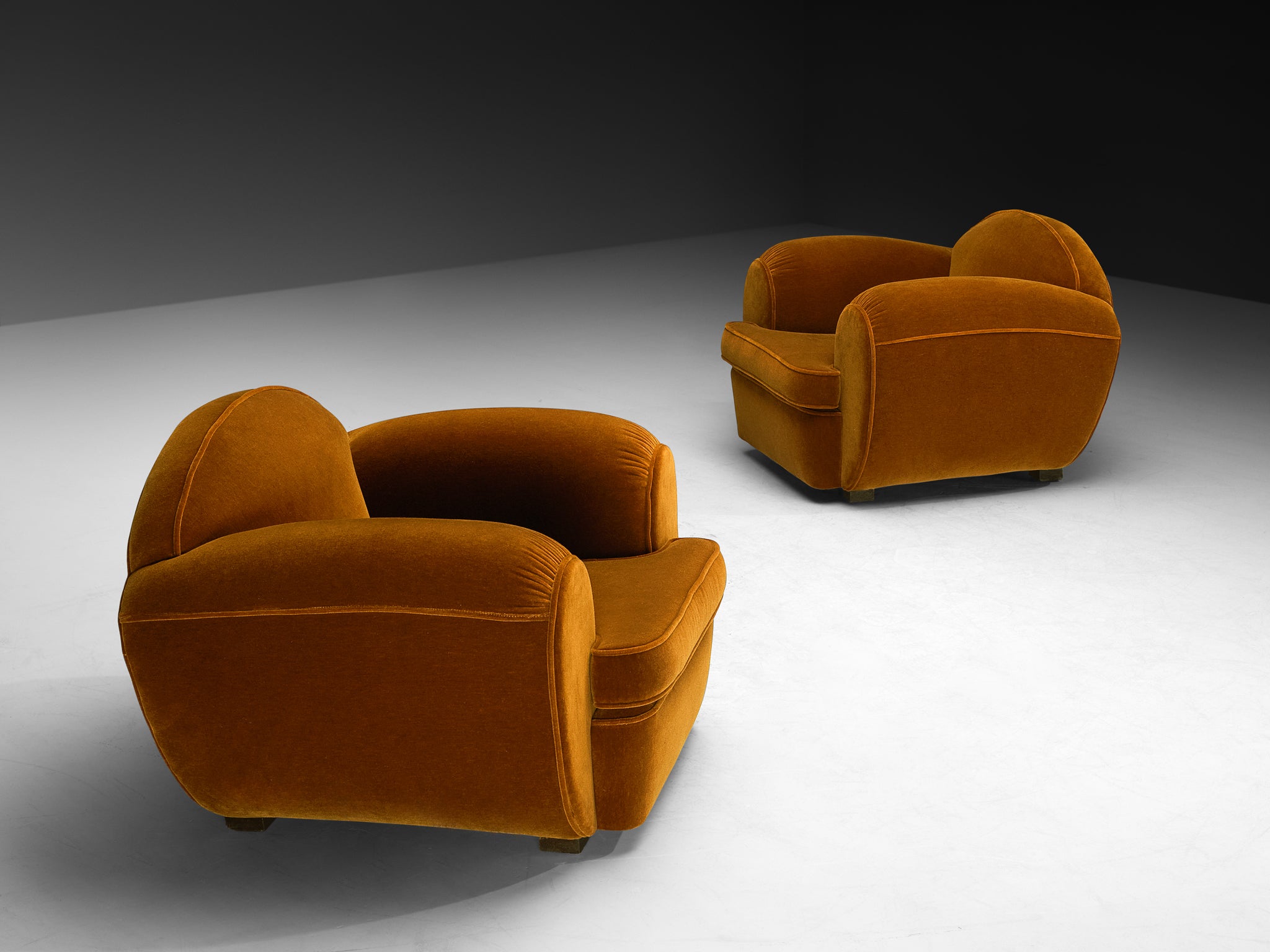 Rare René Drouet Pair of Lounge Chairs in Caramel Mohair by Pierre Frey Seating Morentz