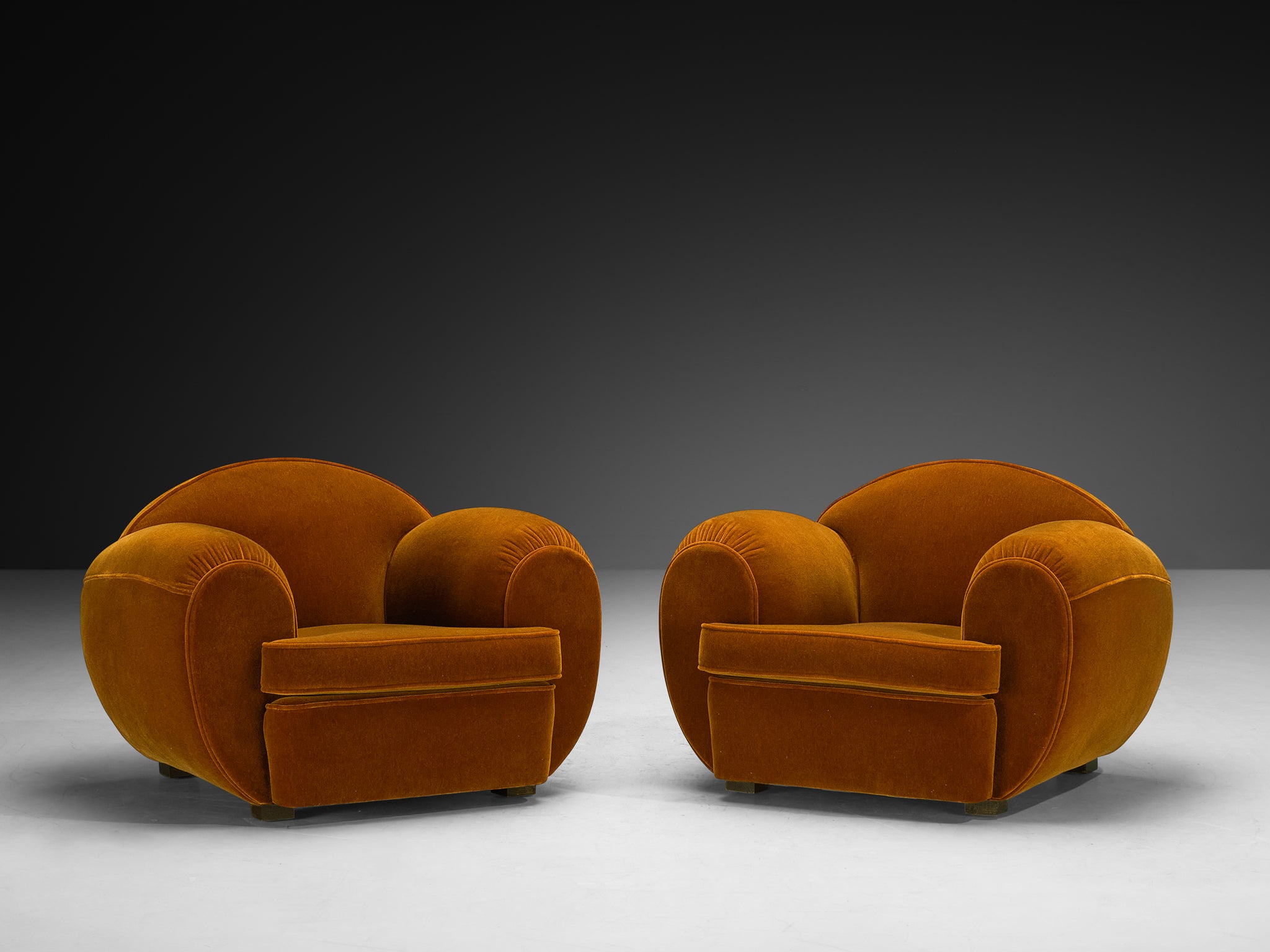 Rare René Drouet Pair of Lounge Chairs in Caramel Mohair by Pierre Frey Seating Morentz