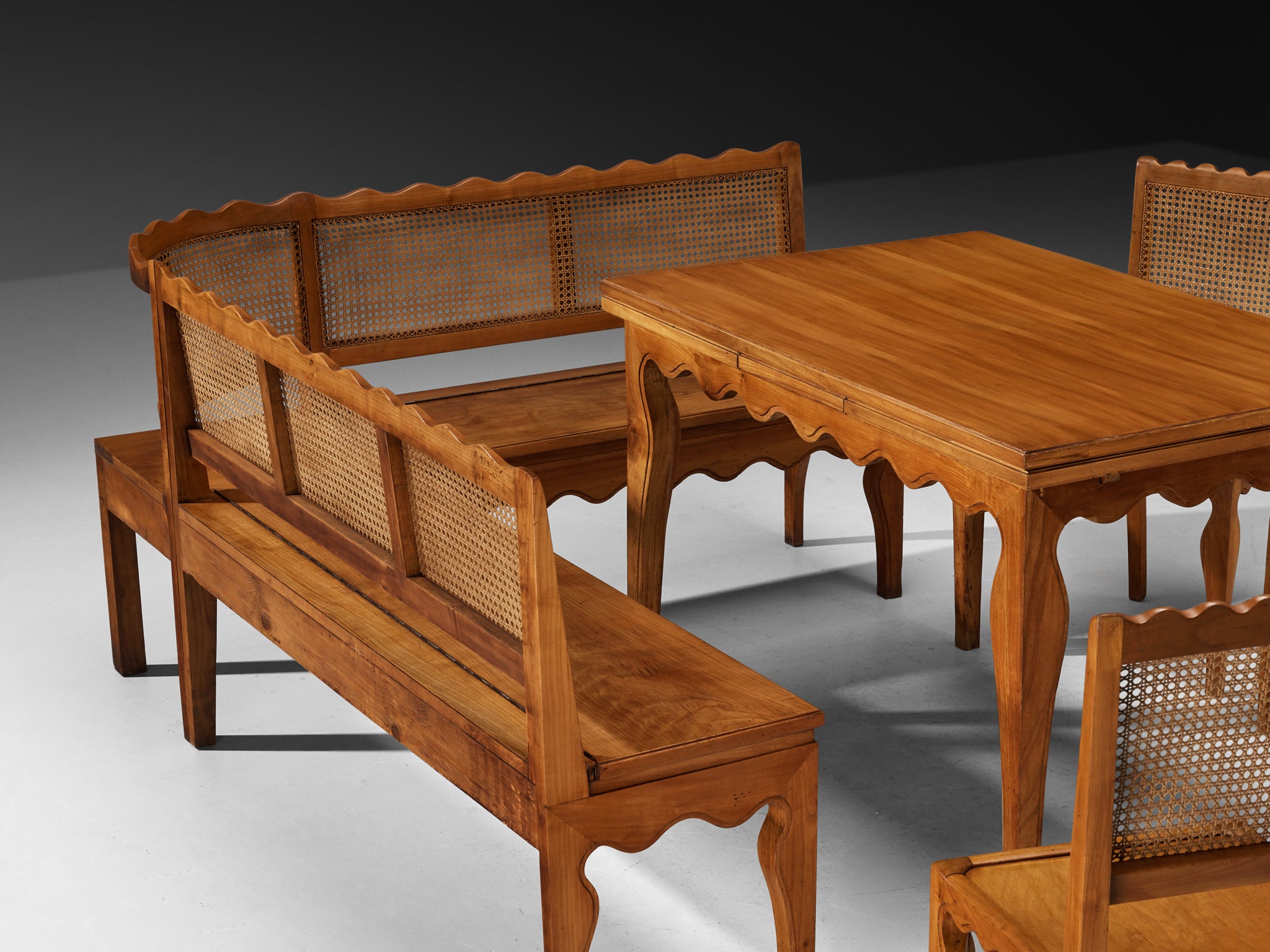1940s Paolo Buffa Custom Dining Room Set in Cherry Wood and Cane Tables Morentz