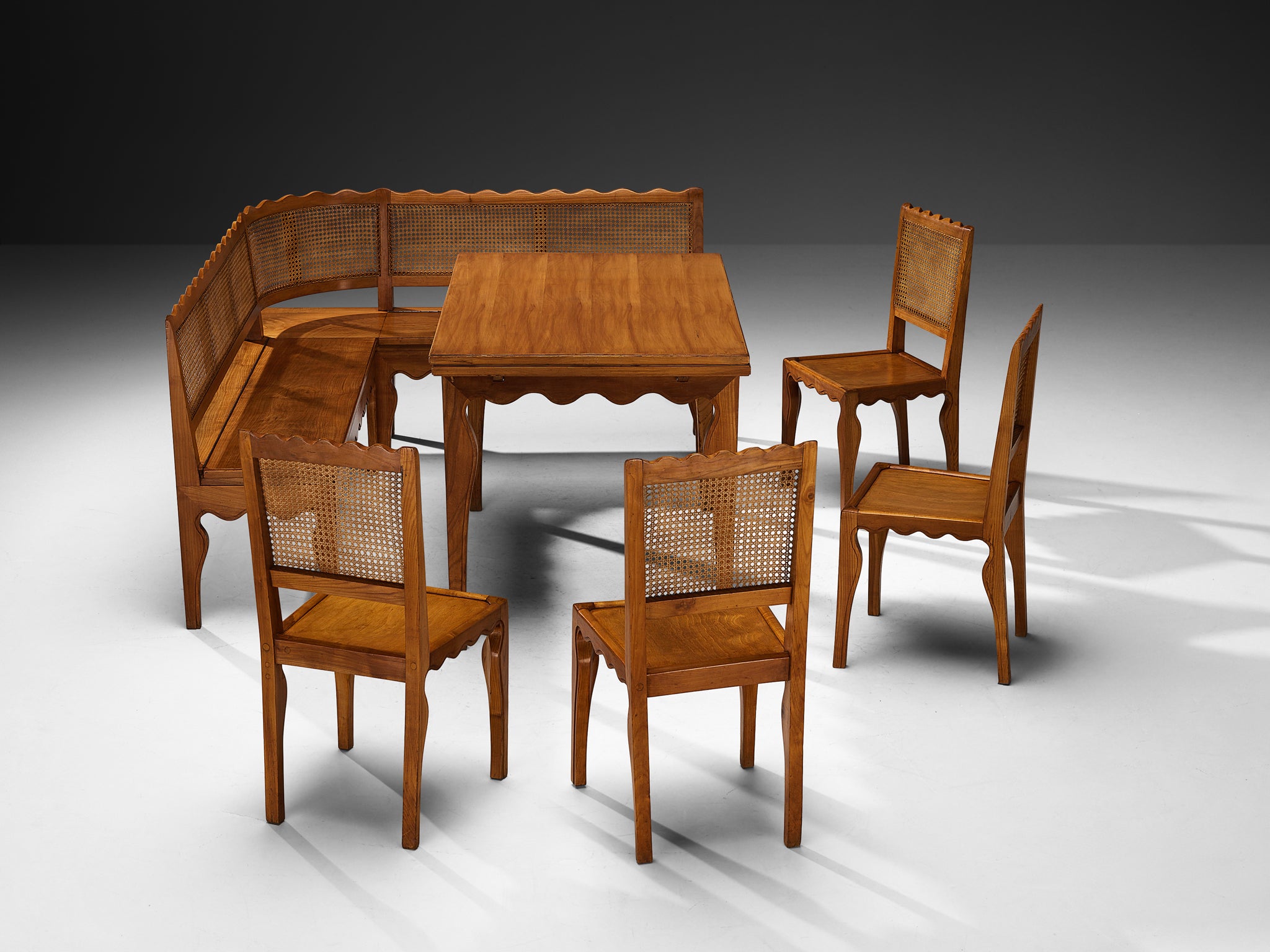 1940s Paolo Buffa Custom Dining Room Set in Cherry Wood and Cane Tables Morentz