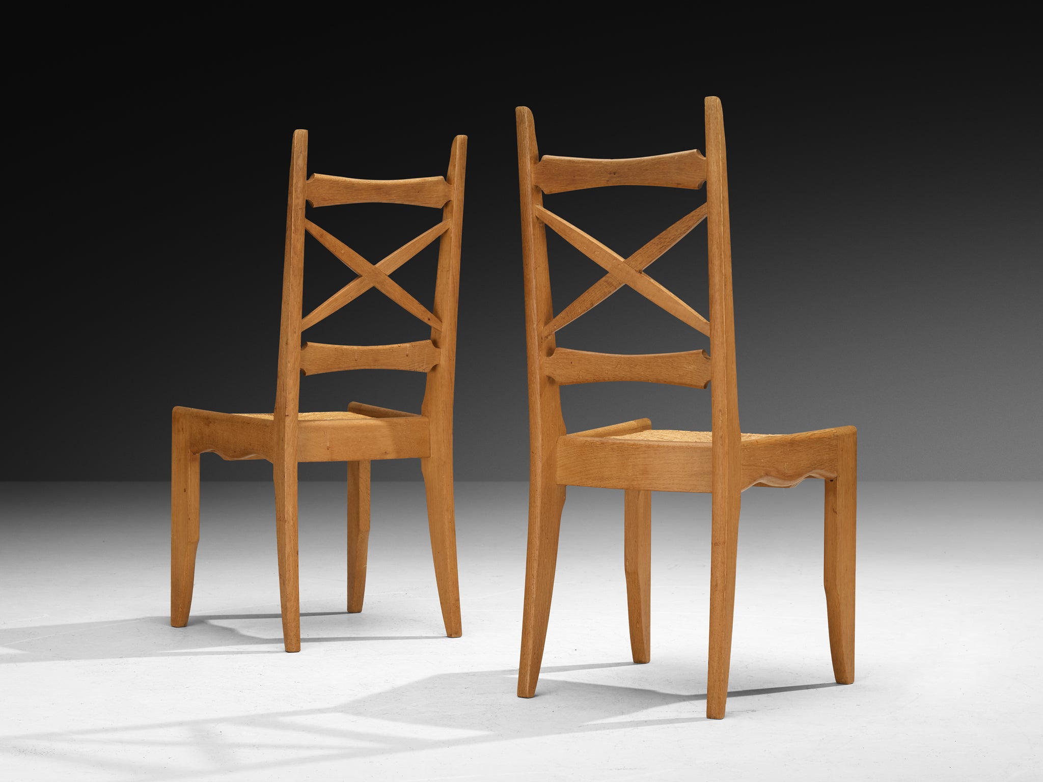 Guillerme & Chambron Set of Twelve Dining Chairs in Oak and Straw Seating Morentz