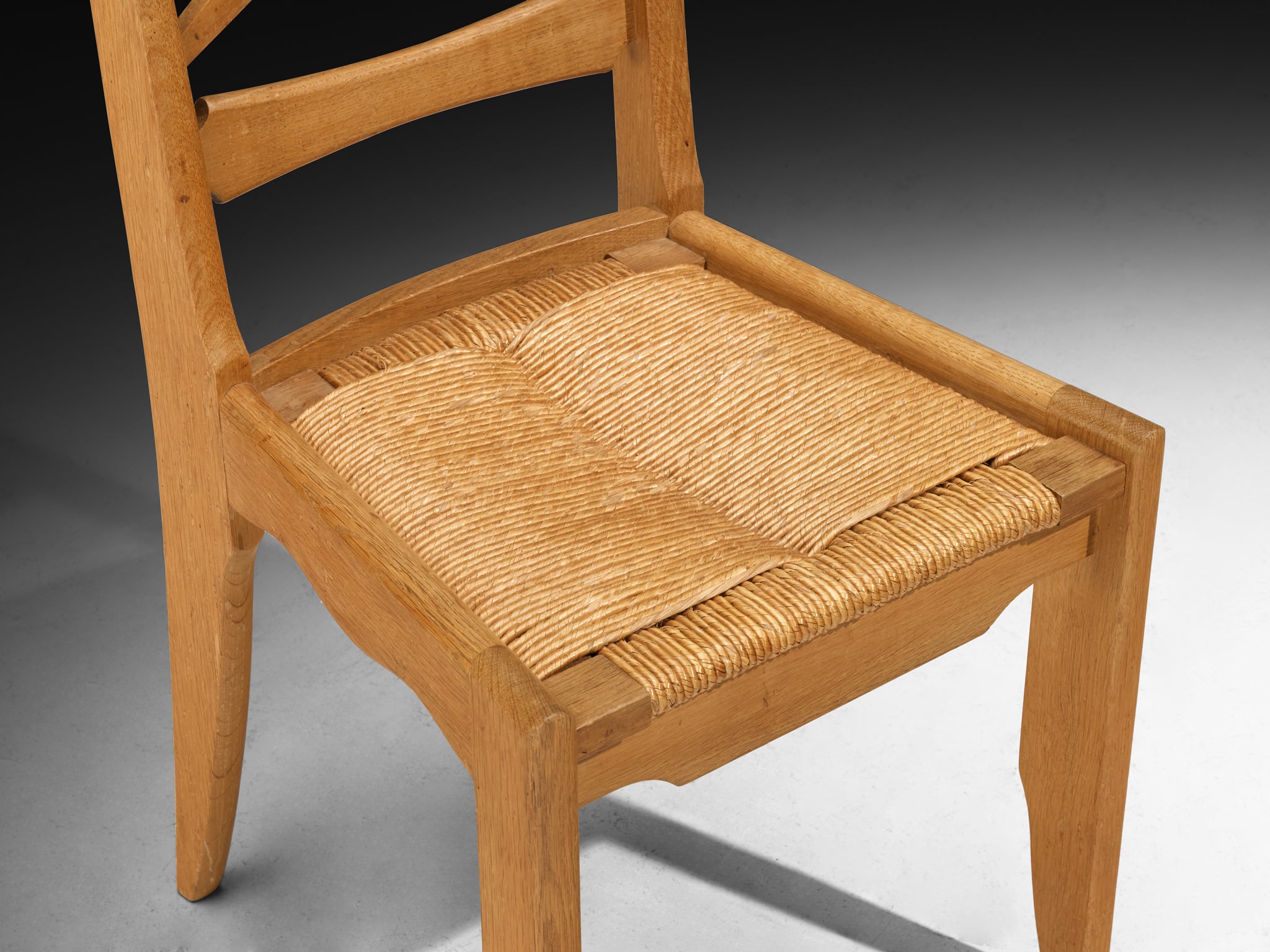 Guillerme & Chambron Set of Twelve Dining Chairs in Oak and Straw Seating Morentz
