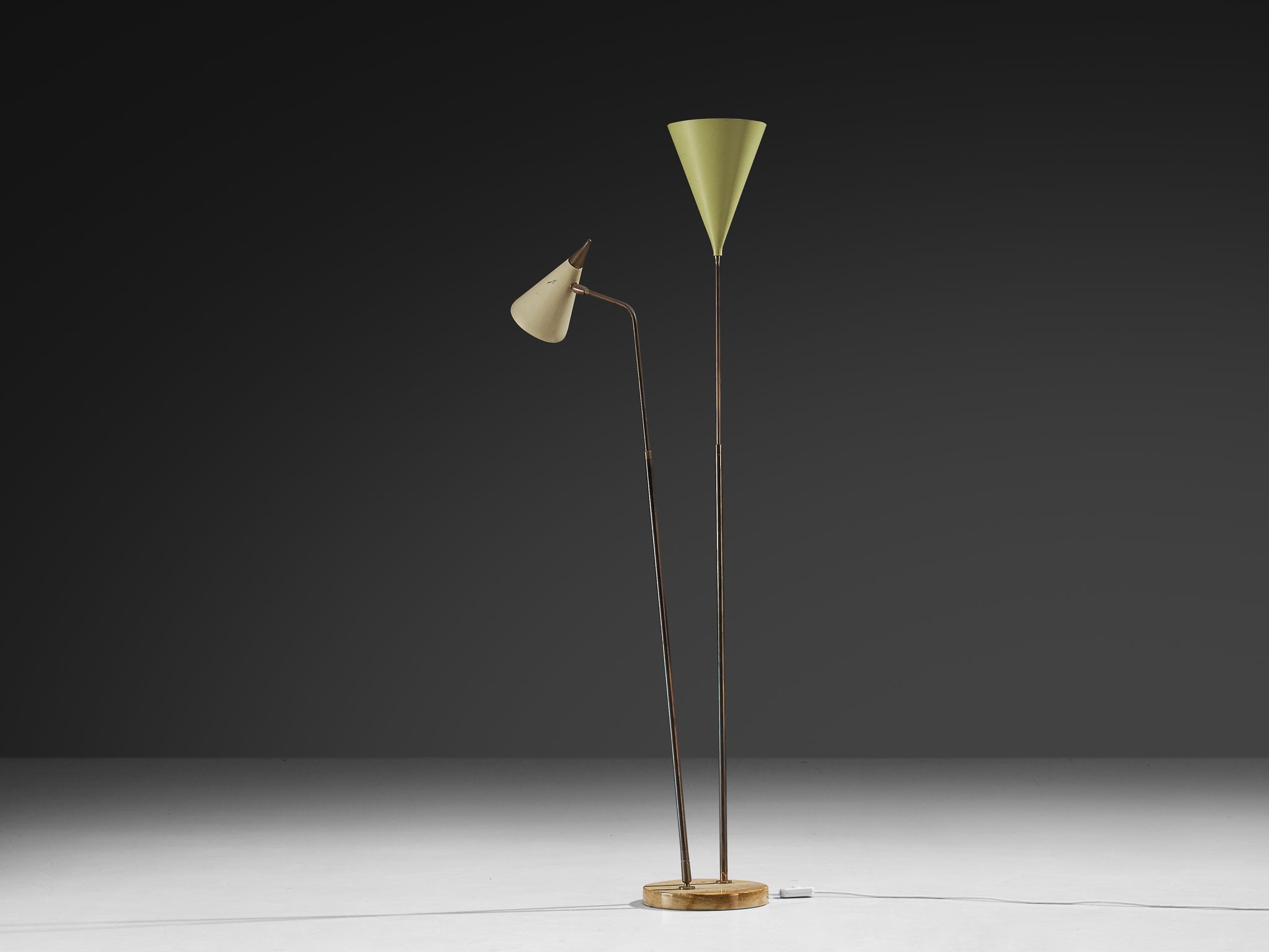 Giuseppe Ostuni for O-Luce '339/2’ Two-Armed Floor Lamp in Marble and Brass Lighting Morentz