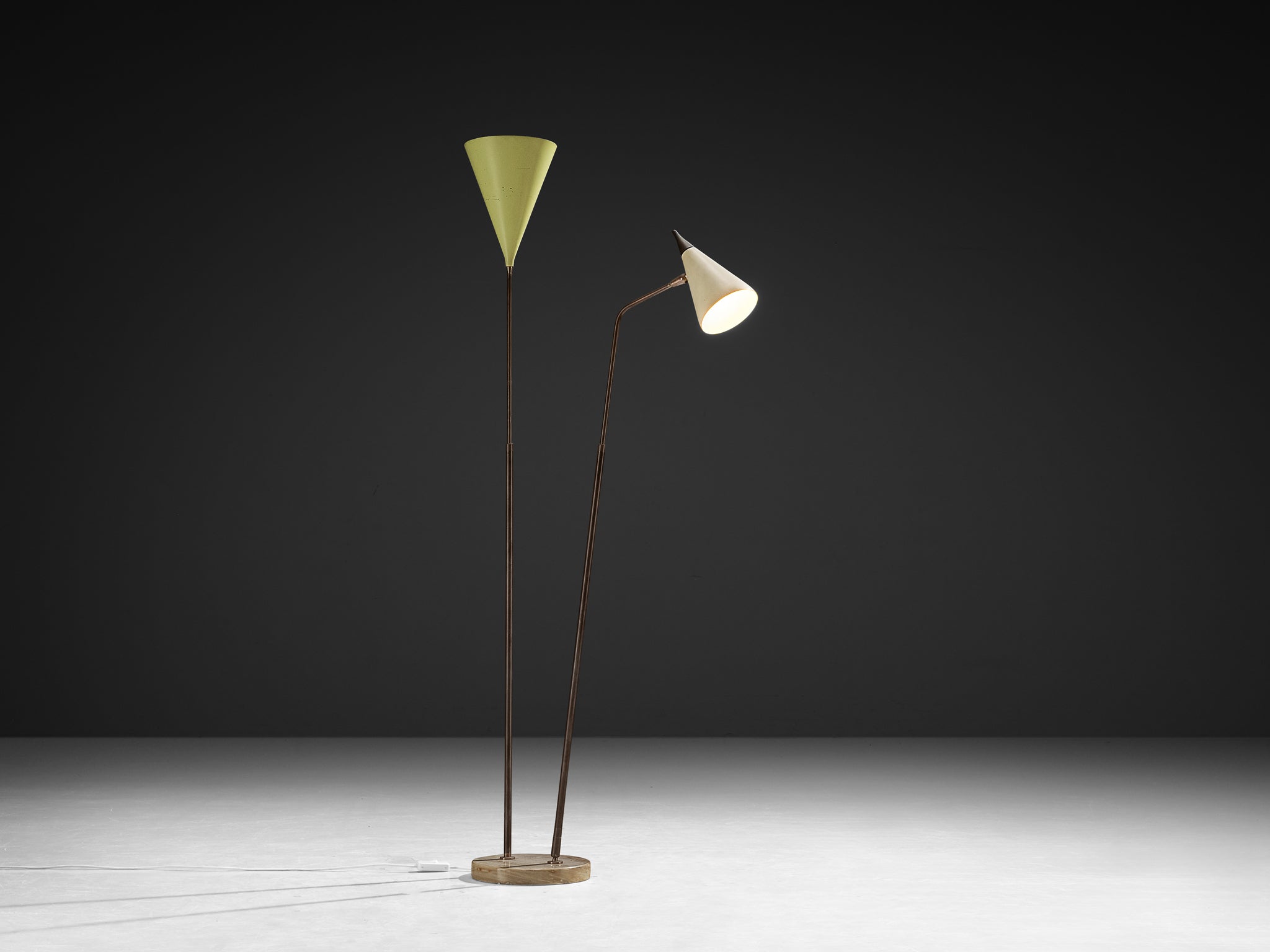 Giuseppe Ostuni for O-Luce '339/2’ Two-Armed Floor Lamp in Marble and Brass Lighting Morentz