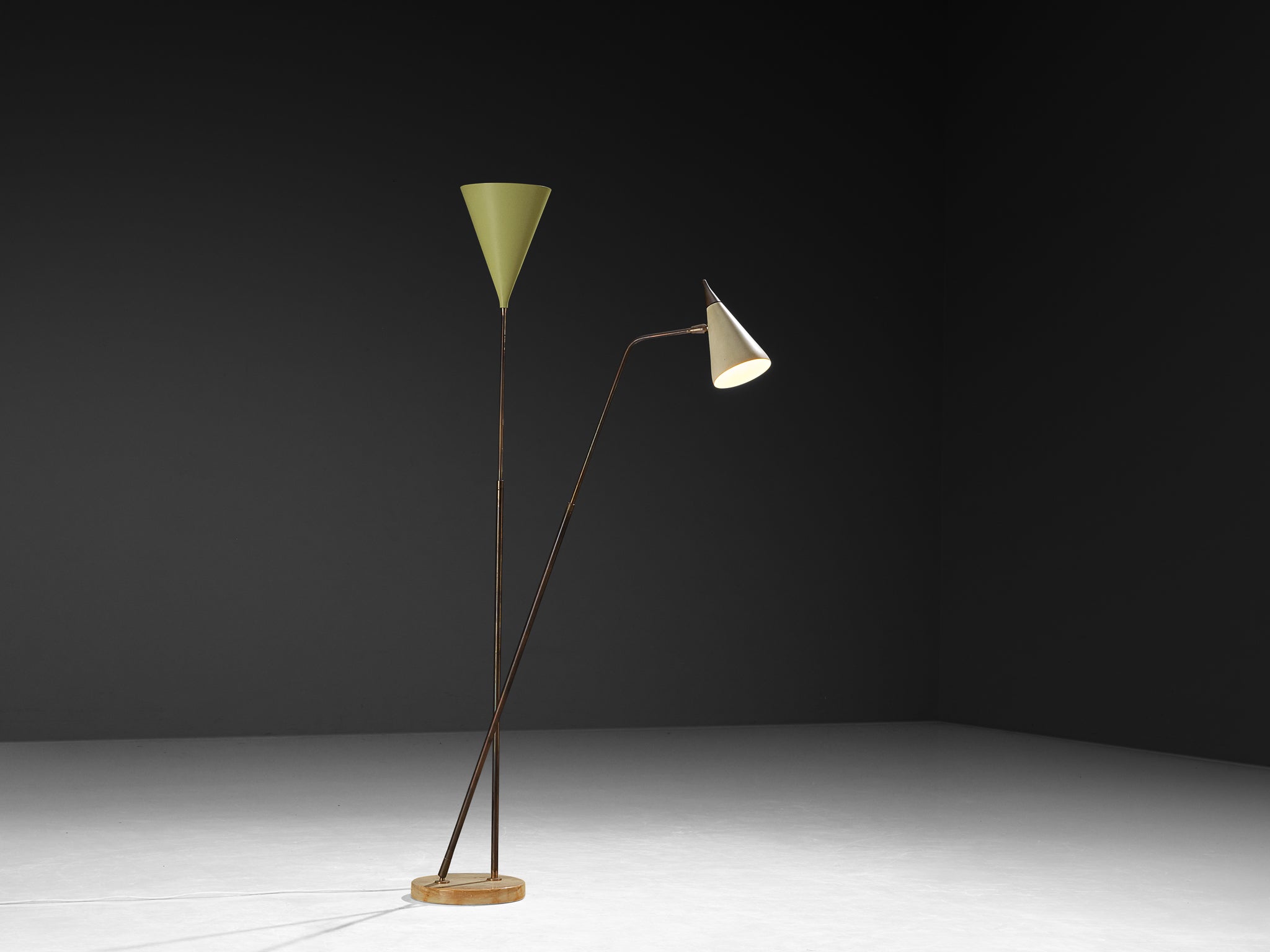 Giuseppe Ostuni for O-Luce '339/2’ Two-Armed Floor Lamp in Marble and Brass Lighting Morentz