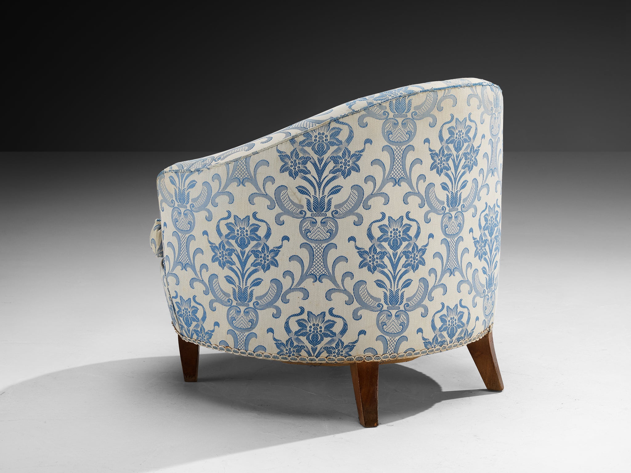 Pair of Charming Italian Mid-Century Lounge Chairs in Light Blue Damask Fabric Seating Morentz