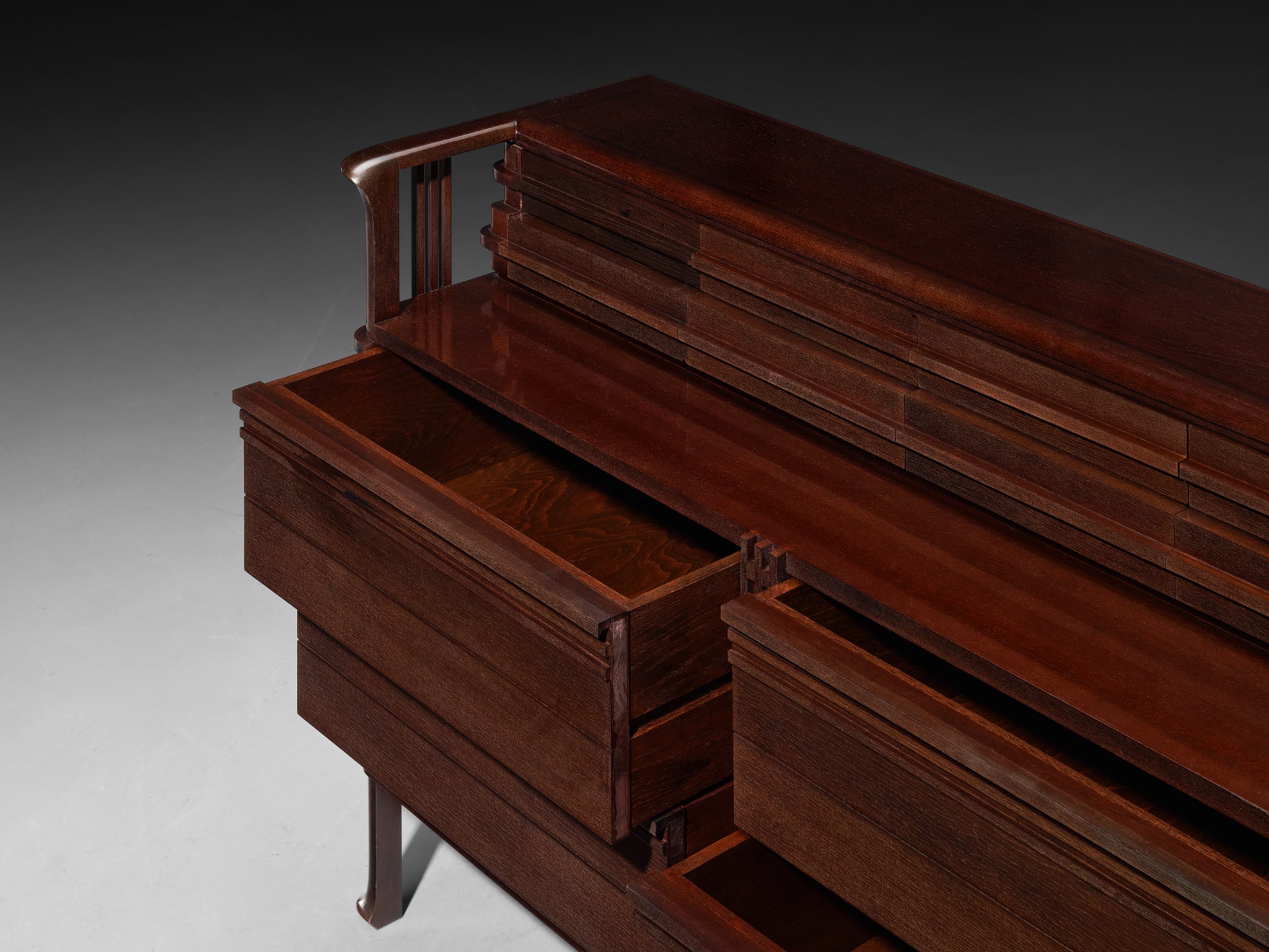 red mahogany dresser 1940s Italian Chest of Drawers in Dark Red Stained Wood