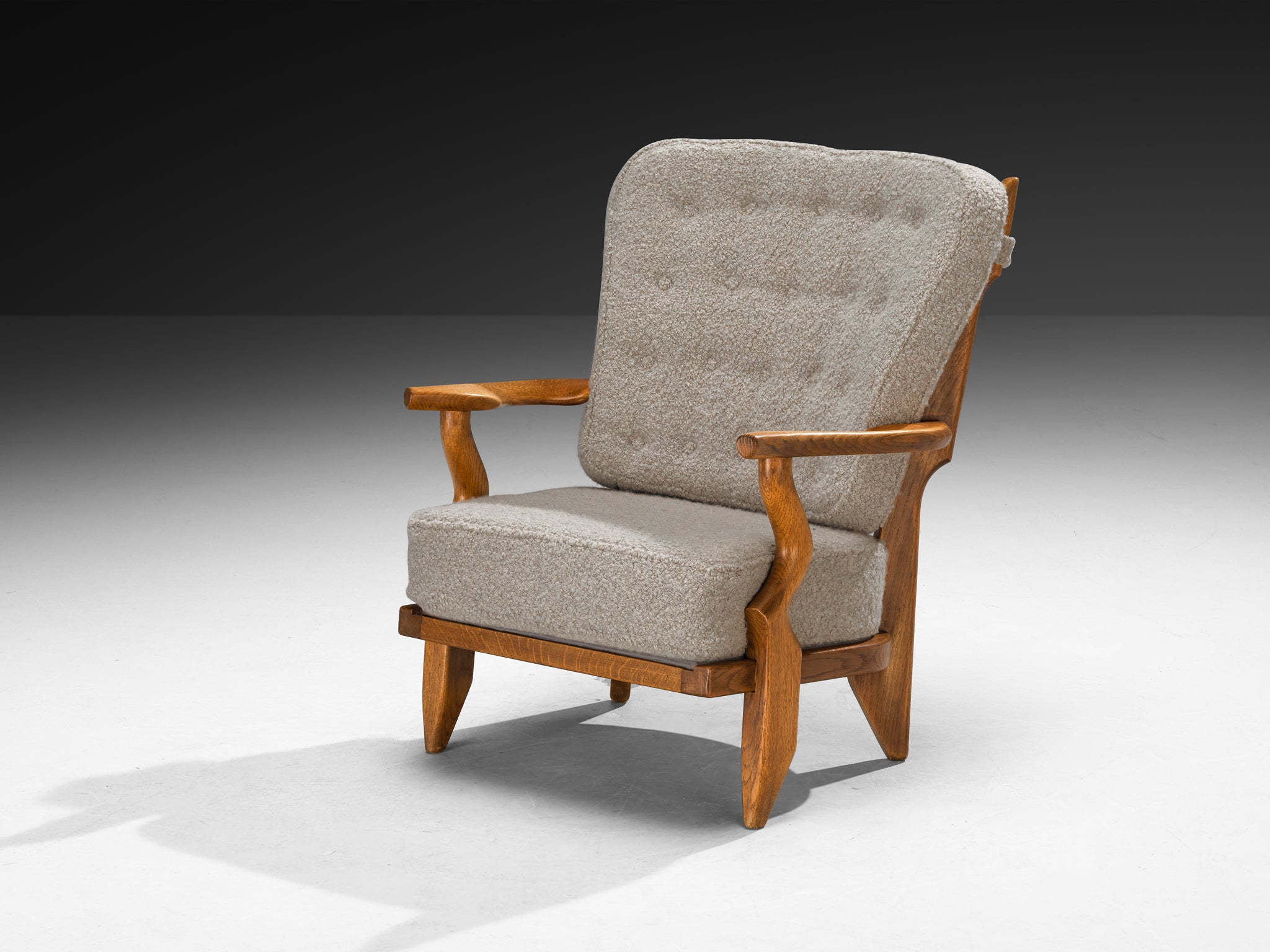 Guillerme & Chambron Pair of 'Petit Repos' Lounge Chairs in Oak and Teddy Fabric Seating Morentz
