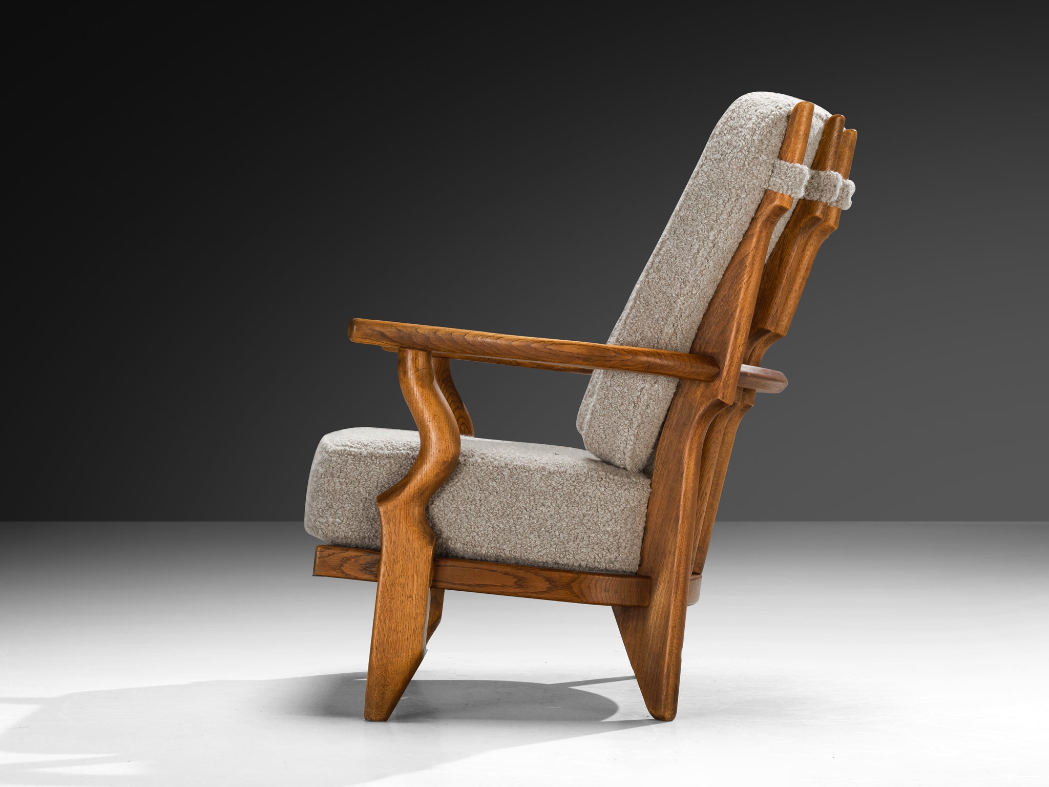 Guillerme & Chambron Pair of 'Petit Repos' Lounge Chairs in Oak and Teddy Fabric Seating Morentz