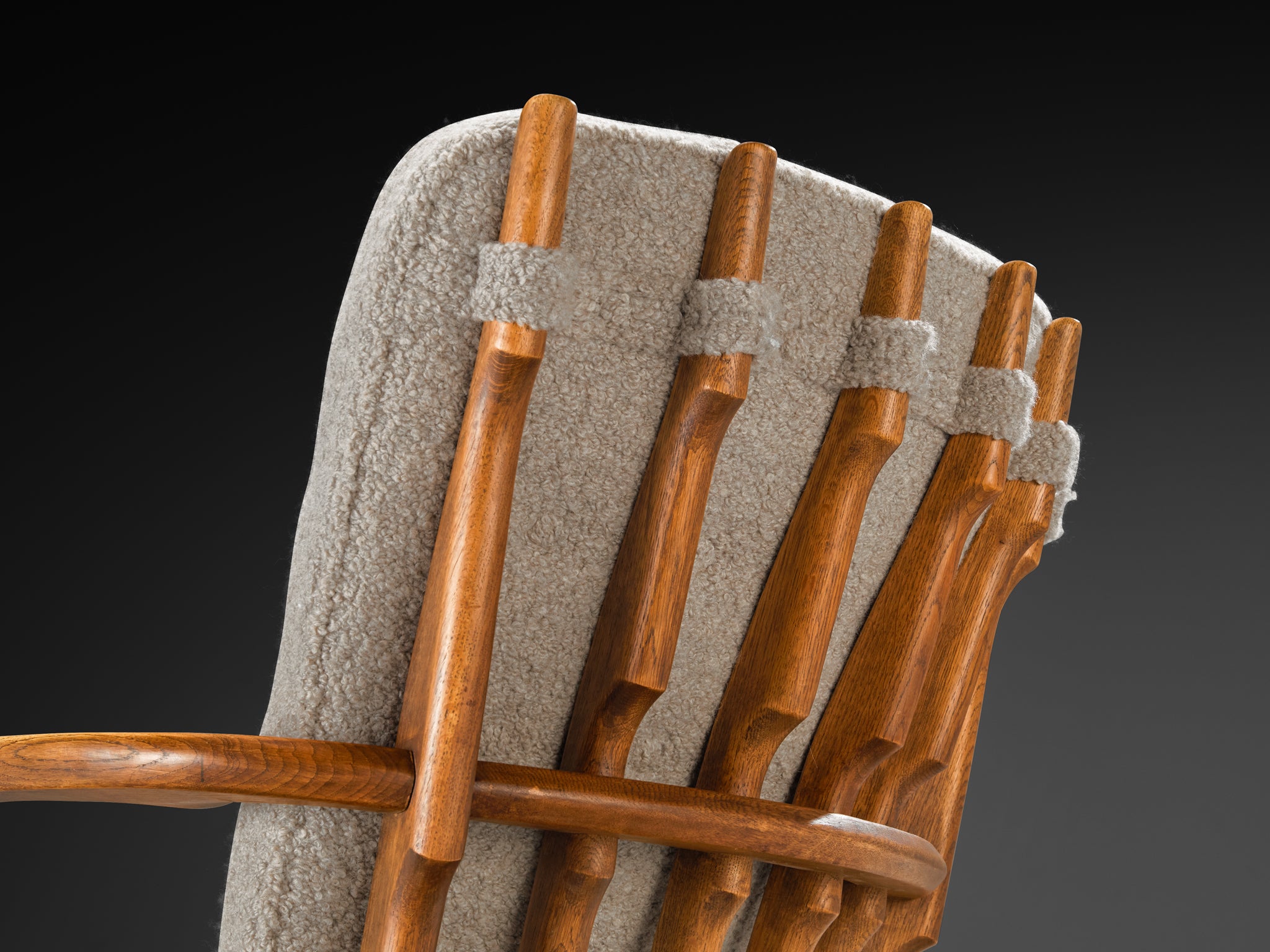 Guillerme & Chambron Pair of 'Petit Repos' Lounge Chairs in Oak and Teddy Fabric Seating Morentz