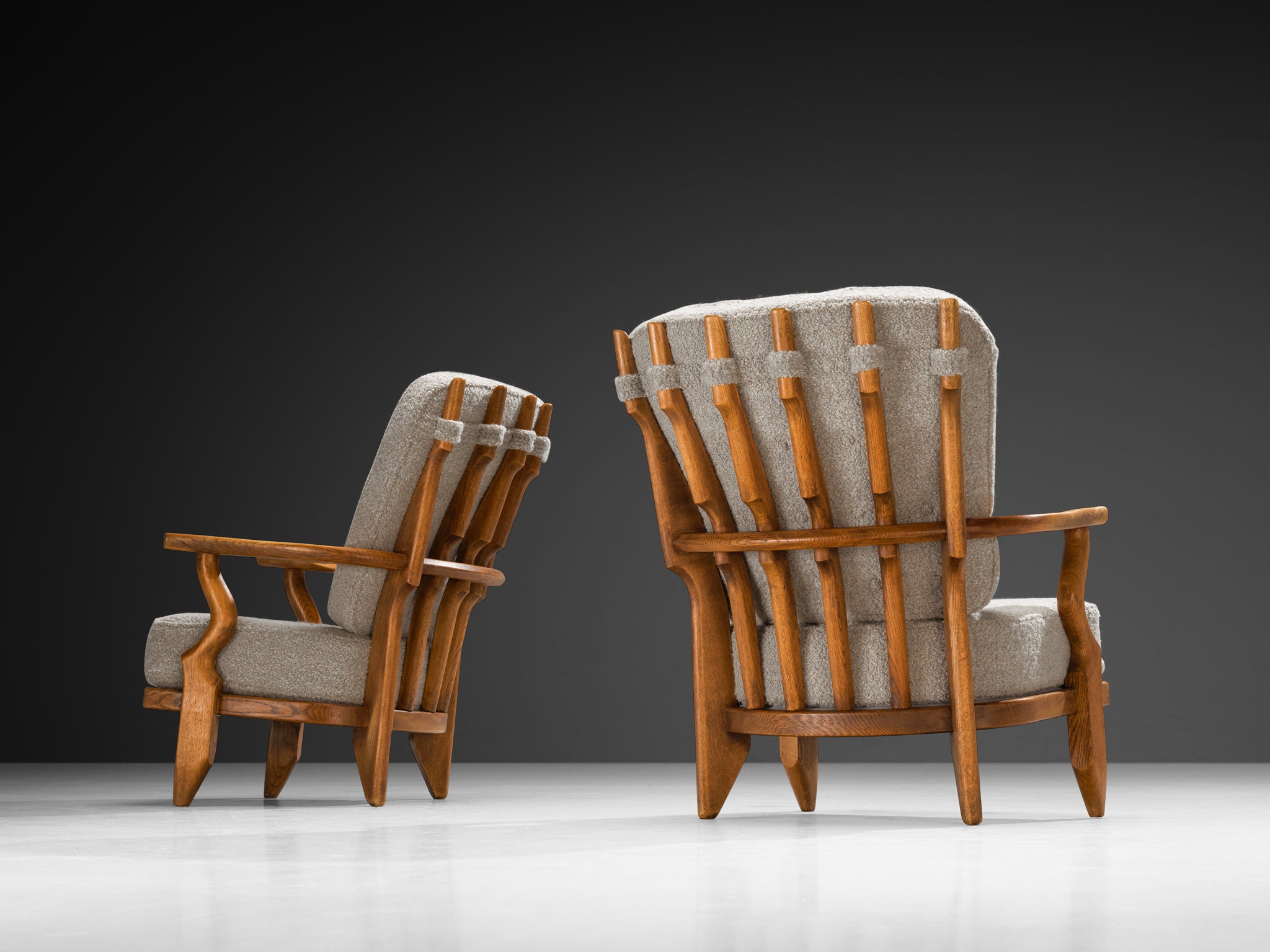 Guillerme & Chambron Pair of 'Petit Repos' Lounge Chairs in Oak and Teddy Fabric Seating Morentz