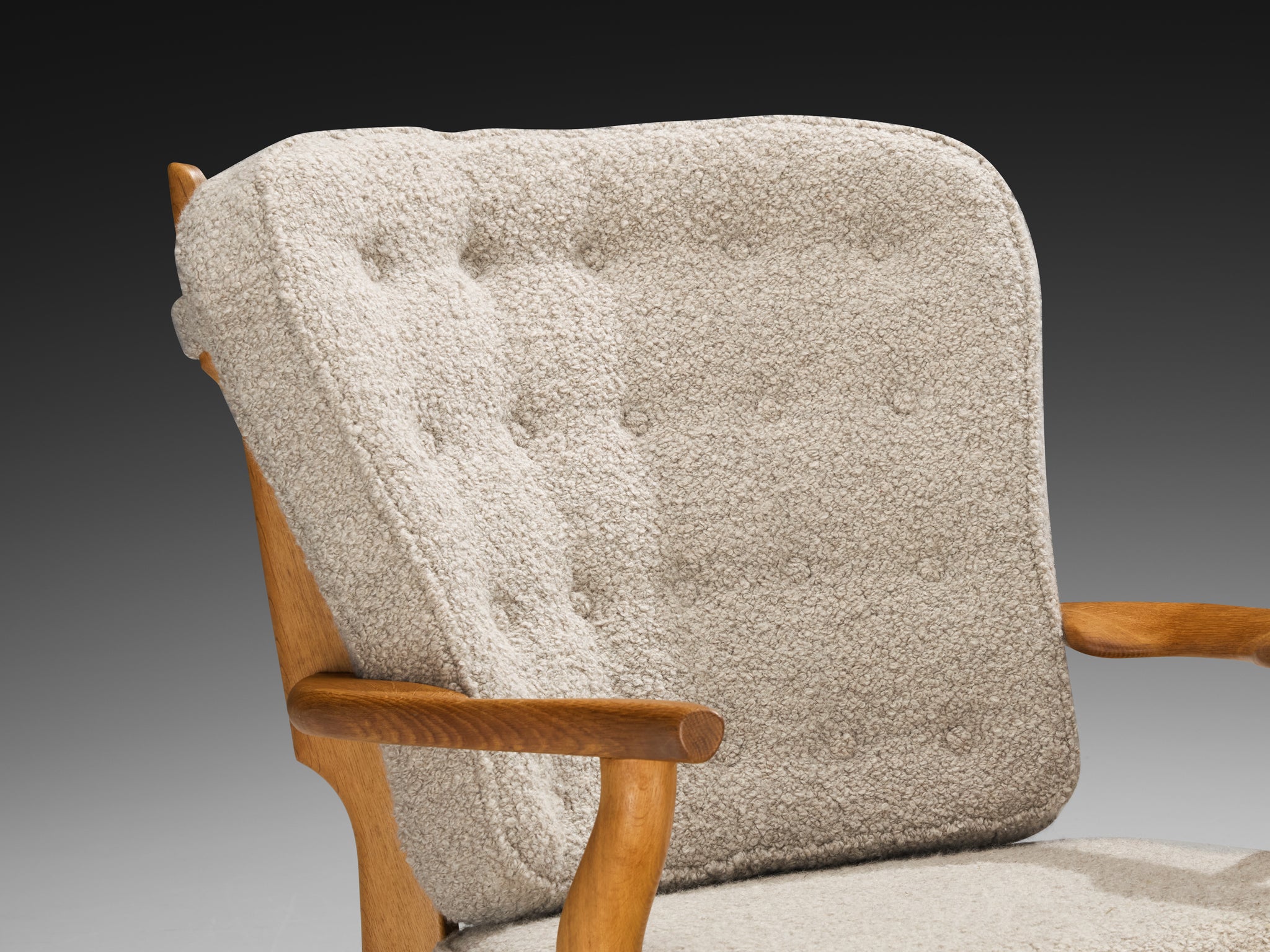 Guillerme & Chambron 'Petit Repos' Lounge Chair in Solid Oak and Bouclé Seating Morentz