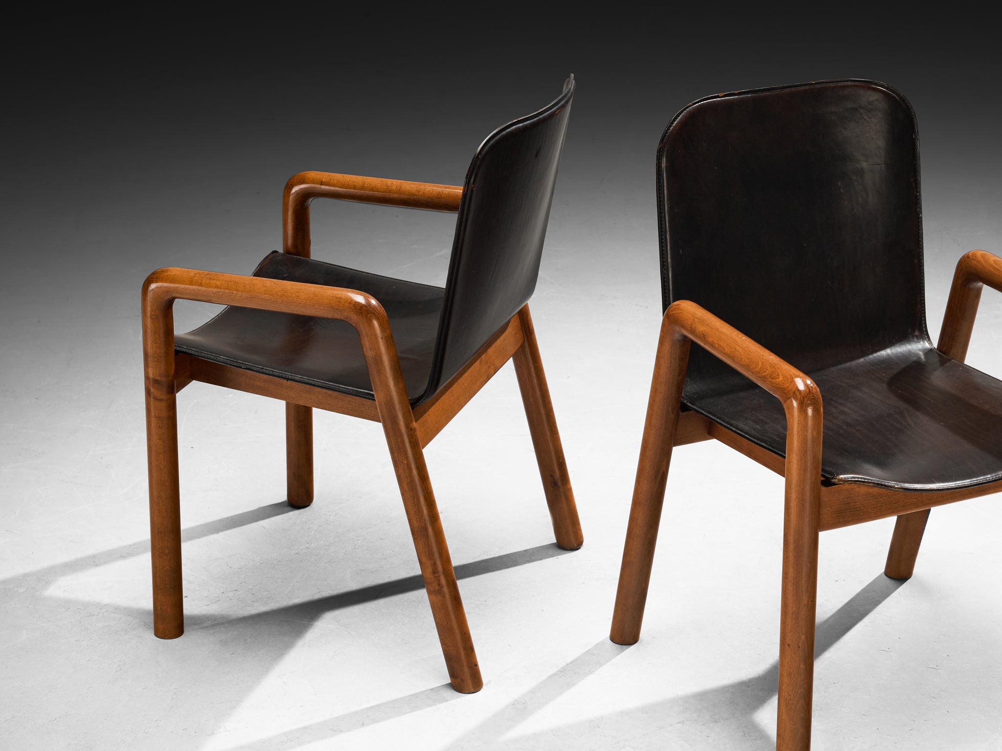 Guido Faleschini for I4 Mariani Set of Ten 'Dilos' Dining Chairs in Leather and Wood Seating Morentz