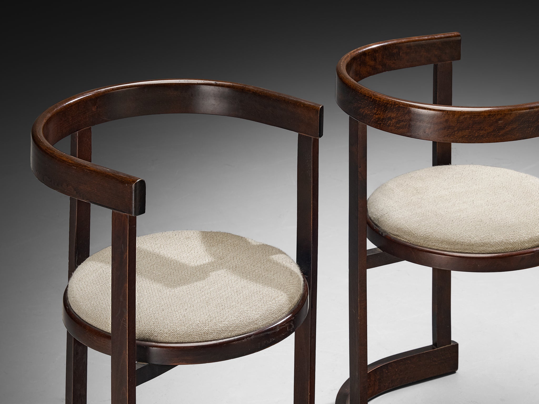 Italian Set of Six Dining Chairs in Stained Wood and Off-White Upholstery Seating Morentz