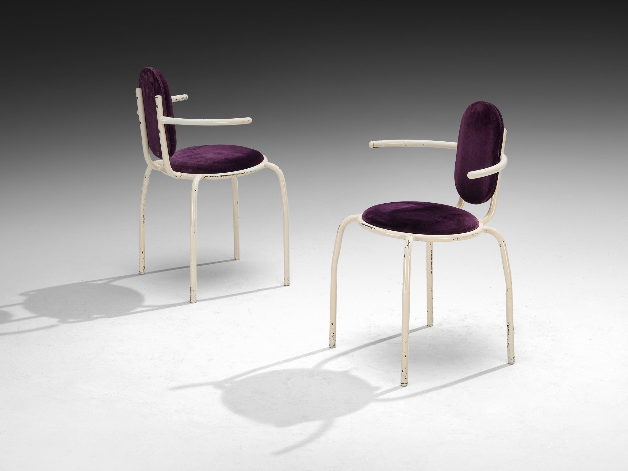 Italian Post-Modern Set of Six Armchairs in Purple Corduroy and Lacquered Steel Seating Morentz